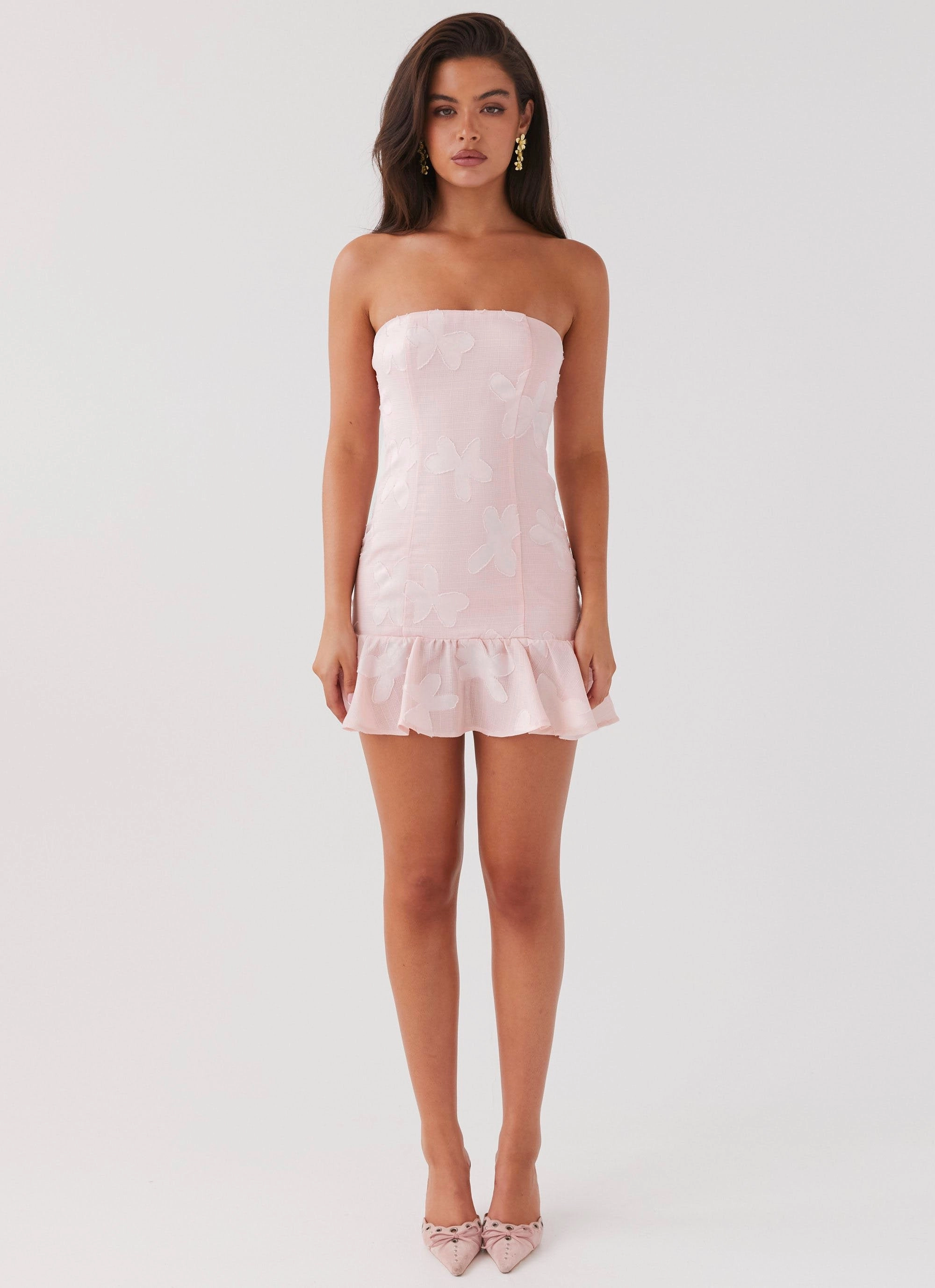 Breathable Design Young Heart Mini Dress - Pink Petal