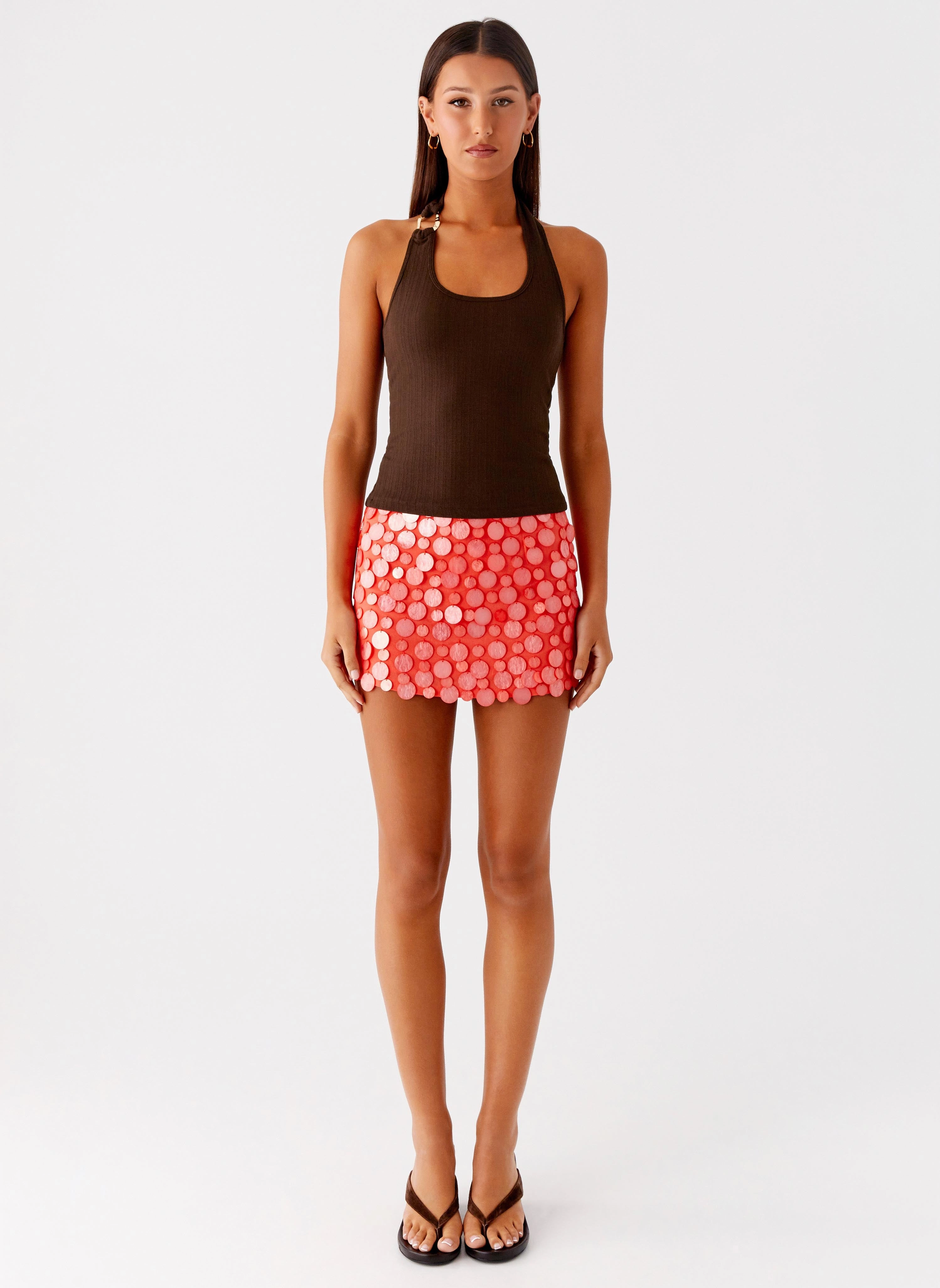 Movie Star Mini Skirt - Mandarin Red BreathableFabric