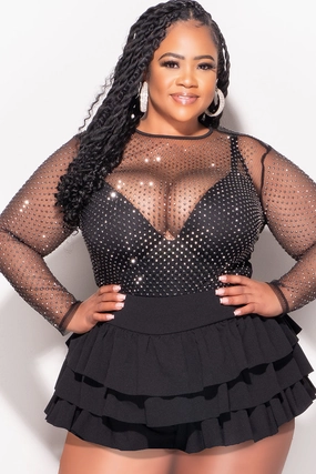 Final Sale Plus Size Sheer Diamond Studded Top in Black Low Profile Design Smooth zipper closure
