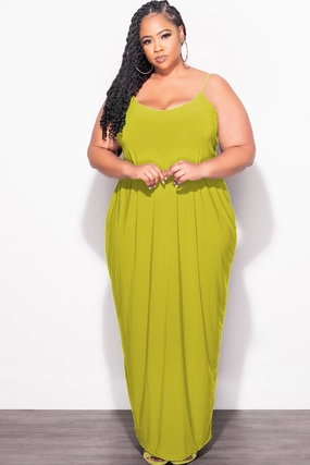 Weather Flex Final Sale Plus Size Tank Spaghetti Strap Maxi Dress in Lime / Puce