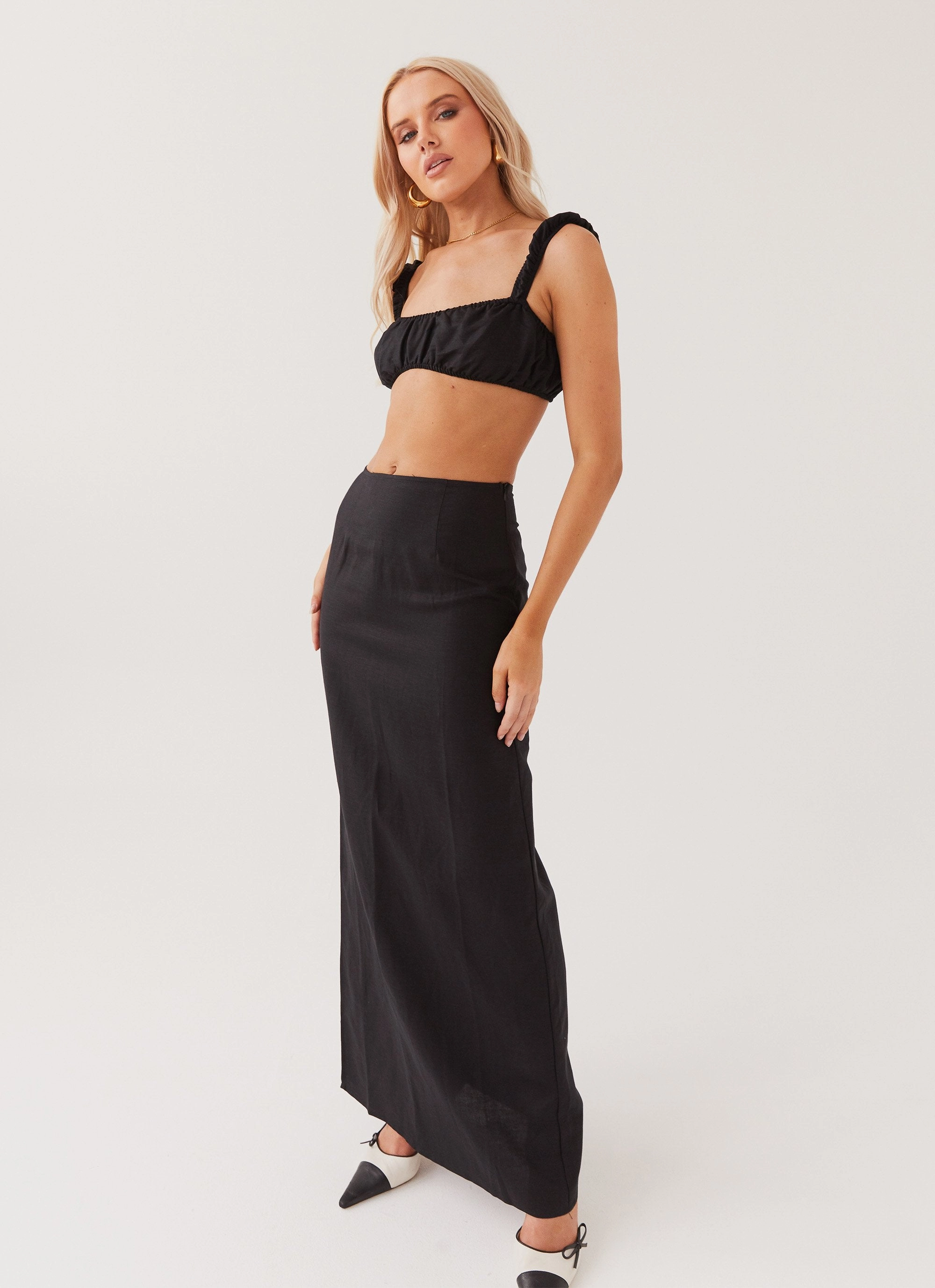 Sustainable Production Methods Compact Jacquard Weave Valencia Villa Bralet Top - Black