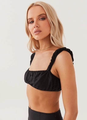 Valencia Villa Bralet Top - Black Circular Knit Technology
