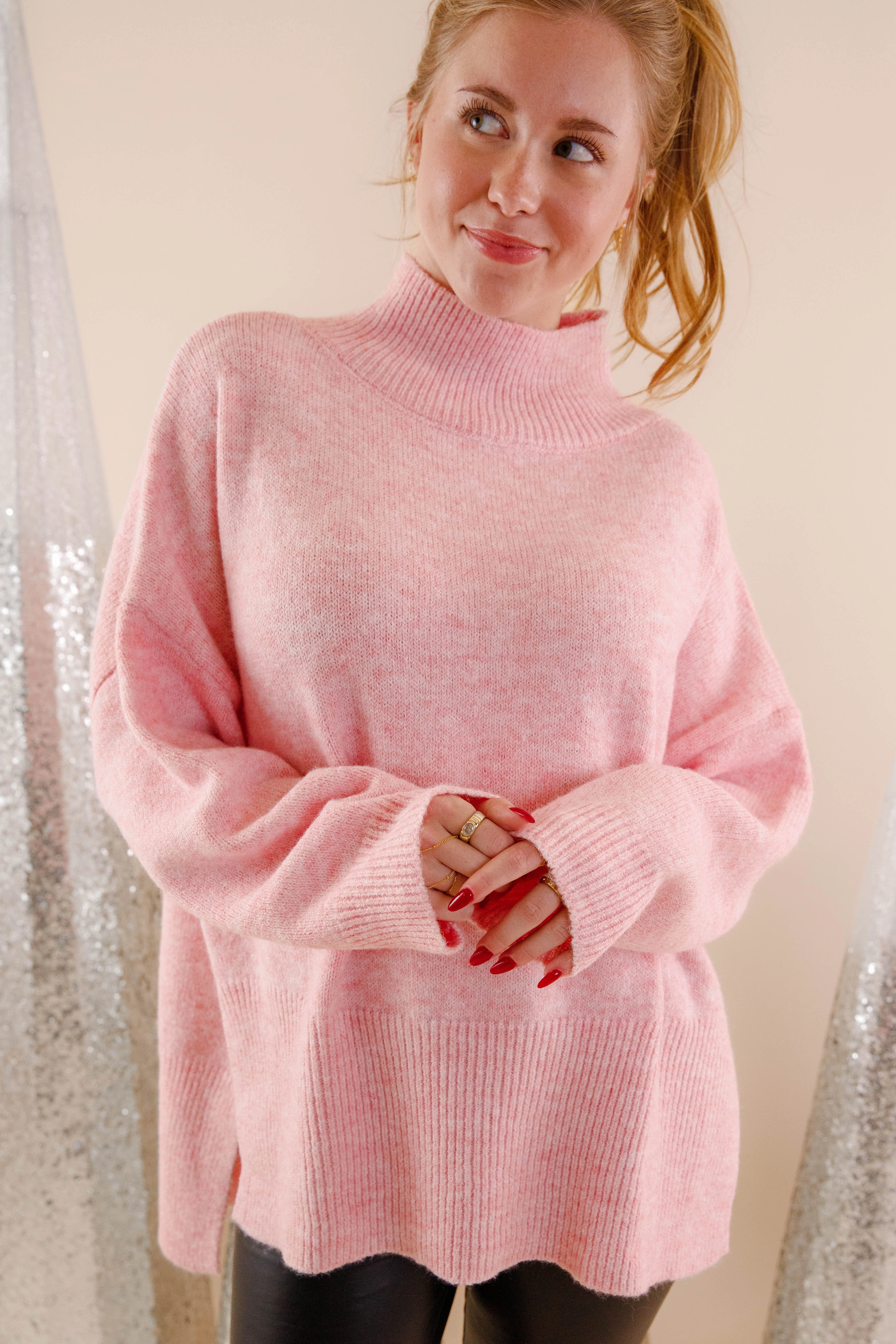 Layered Hemline Stylish Look Cozy Activities Sweater-Blush