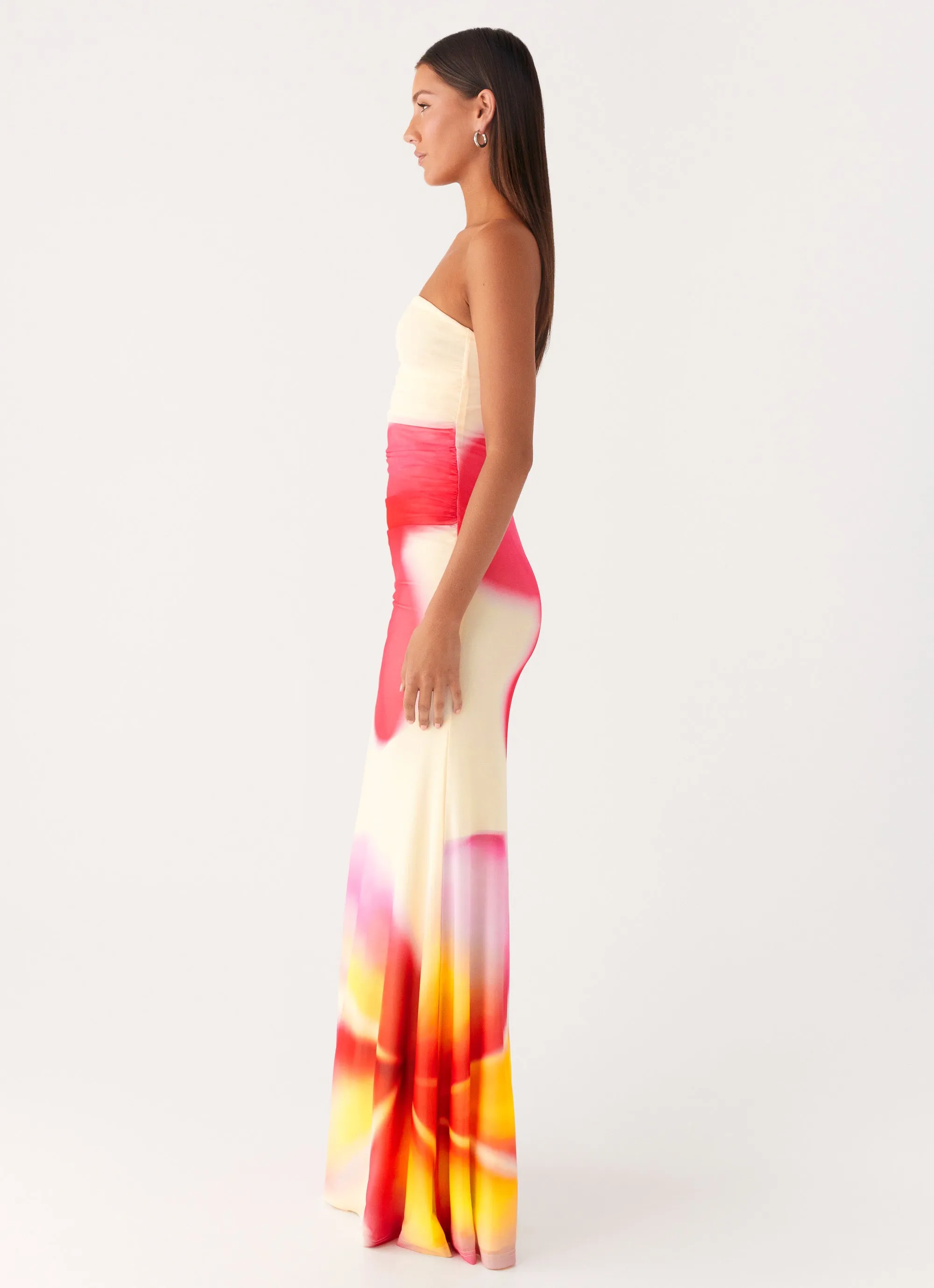 Iroha Strapless Maxi Dress - Frangipani Yellow Dreamy Texture