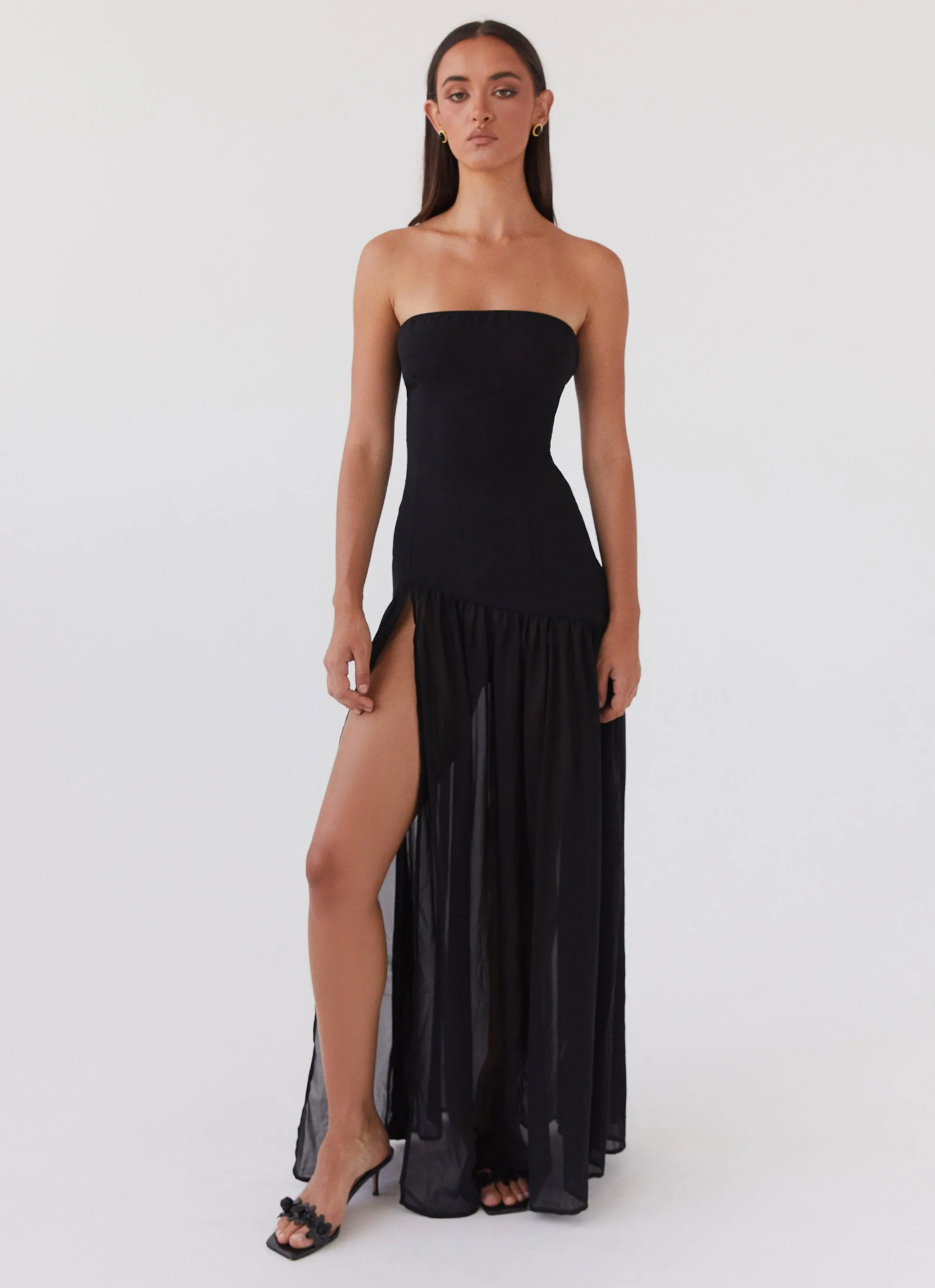 Eden Strapless Maxi Dress - Black Dreamy Texture Elegance Glow