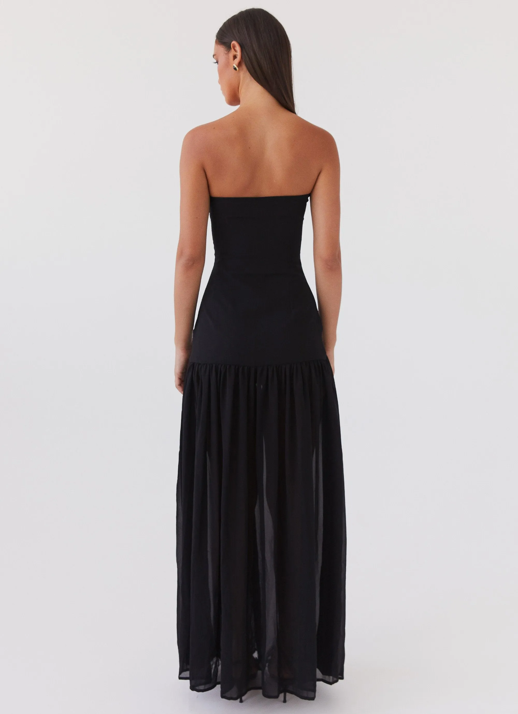 Eden Strapless Maxi Dress - Black Flexible Fit Draped Silhouette