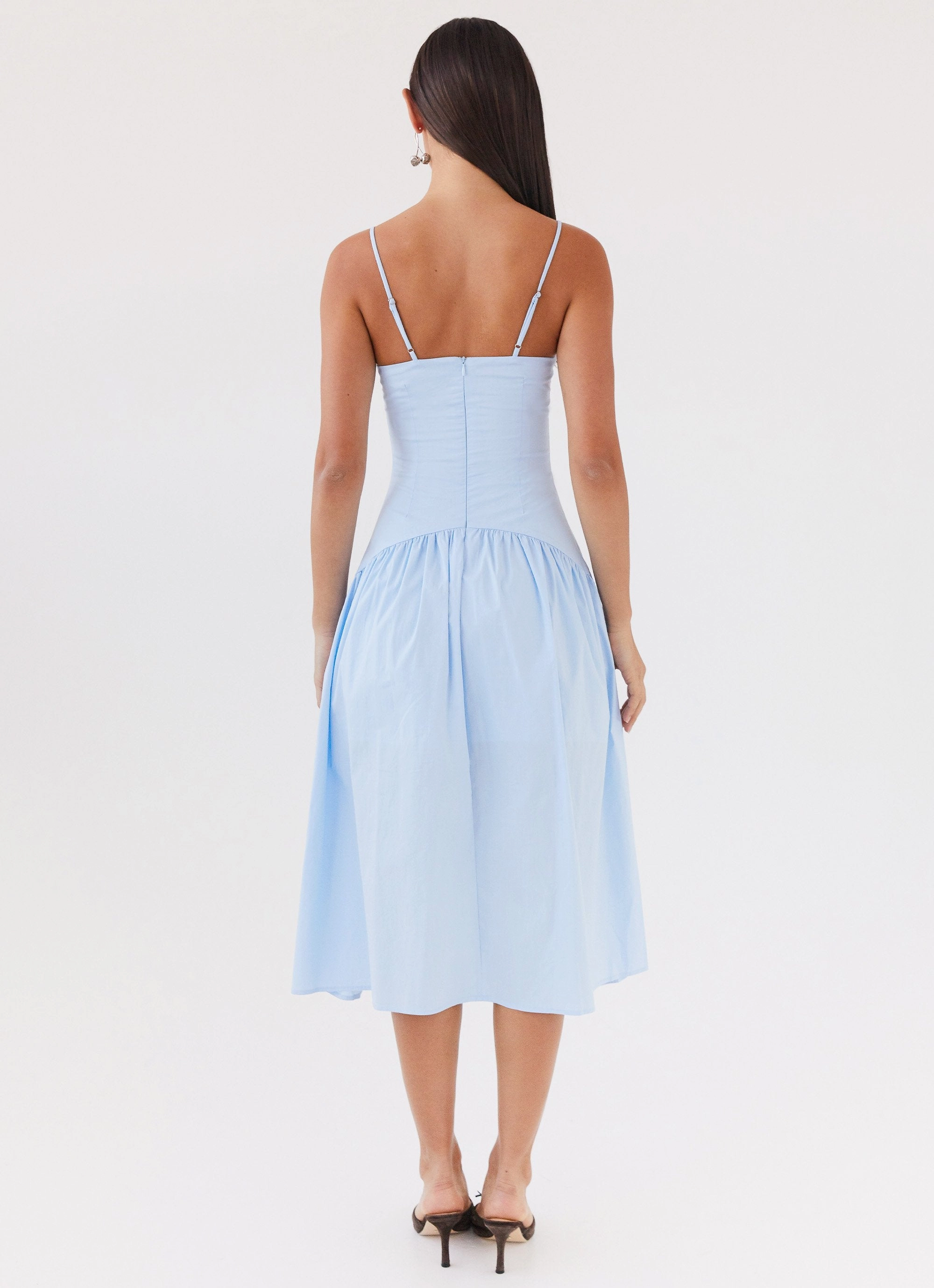 Yvette Corset Midi Dress - Blue Front-Slit