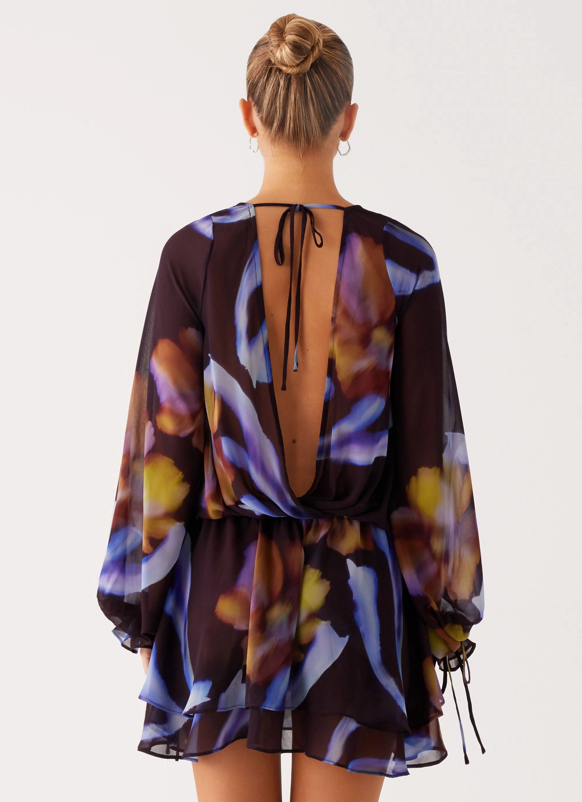 Passion Long Sleeve Mini Dress - Dark Floral Care-Instructions-Included Cozy Mood