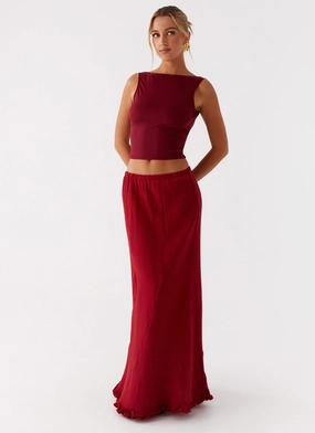 StaticDissipativeFabric HighWaistSupport Chamberlain Maxi Skirt - Rhubarb