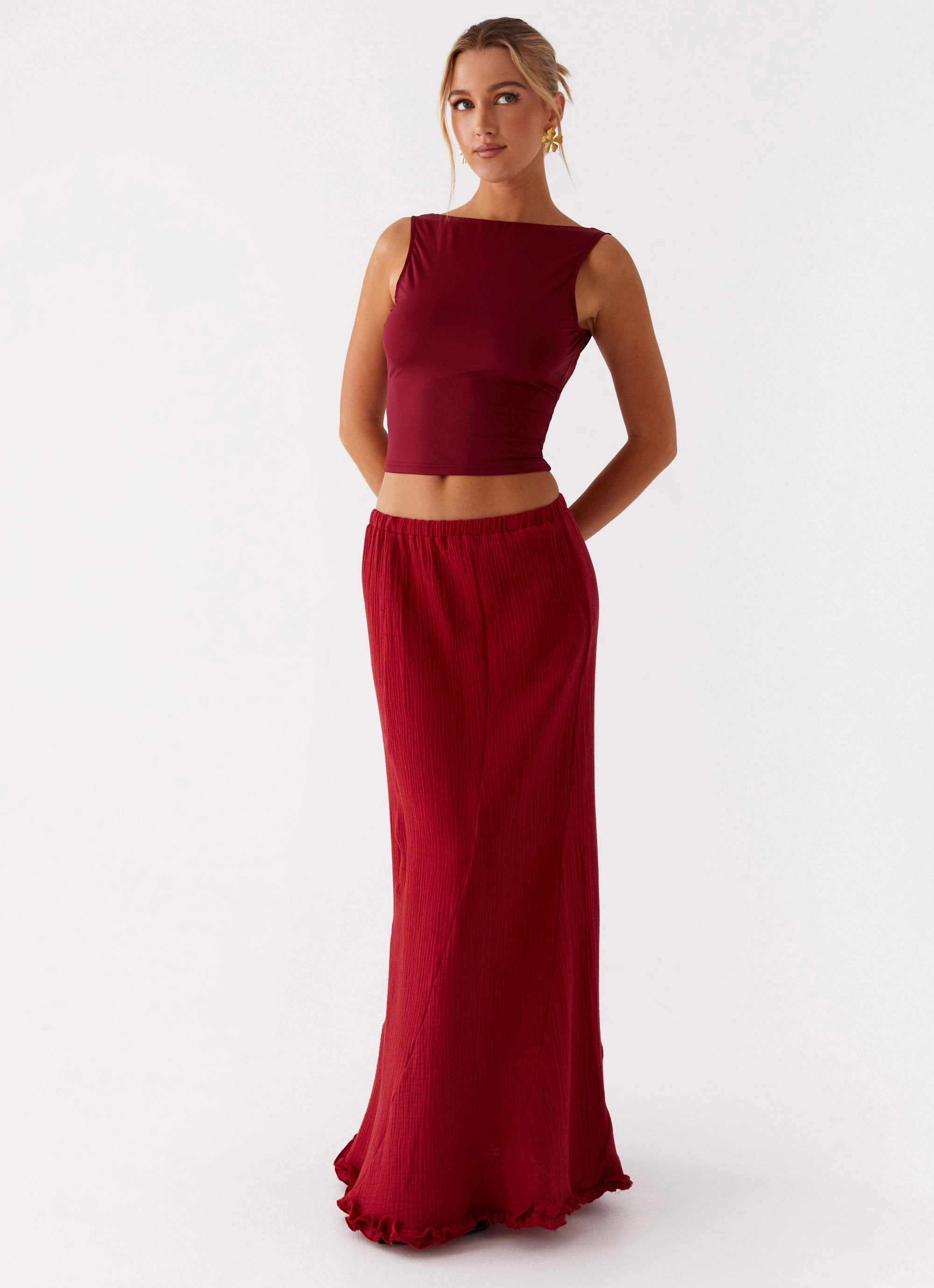 StaticDissipativeFabric HighWaistSupport Chamberlain Maxi Skirt - Rhubarb