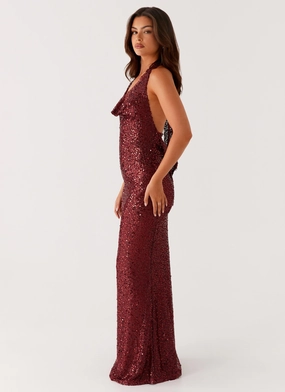 Treasured Sequin Maxi Dress - Fuchsia Stud-Detail Smooth Edge