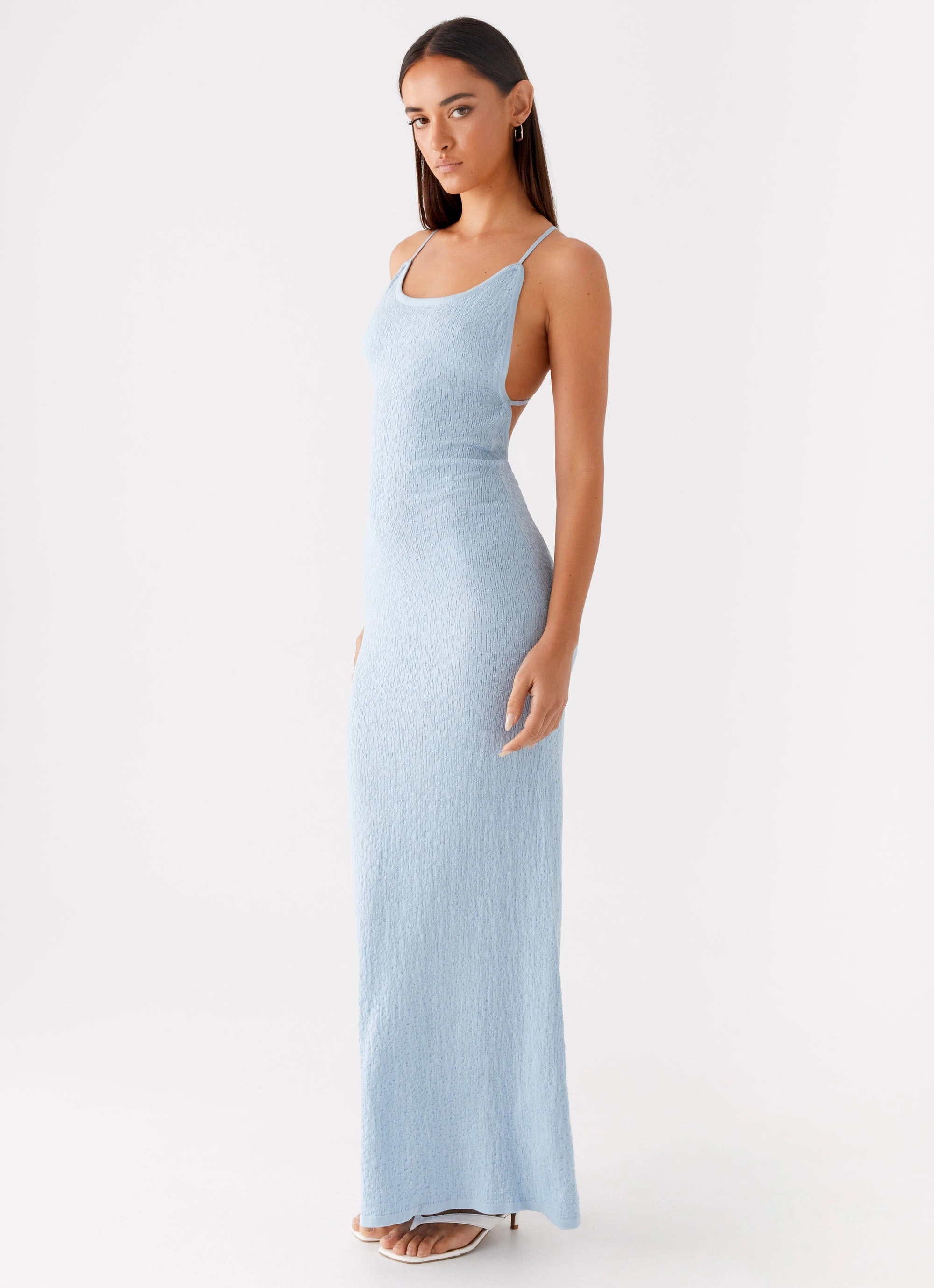 Lopez Maxi Dress - Blue Silky-Lining Side-Slit