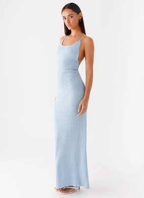 Lopez Maxi Dress - Blue Silky-Lining Side-Slit