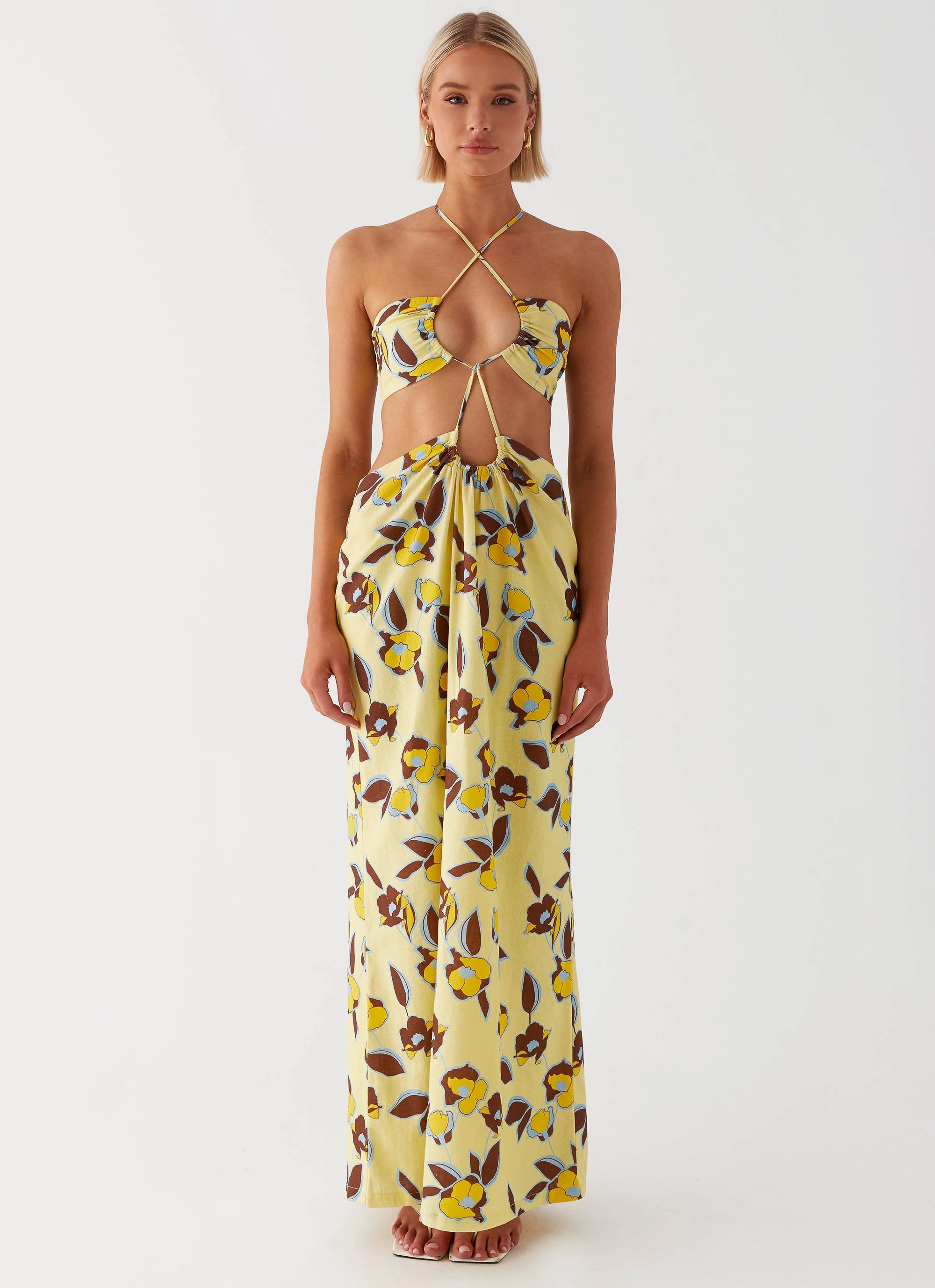 Breathable-Lining Playful design piece Nora Linen Maxi Dress - Primrose