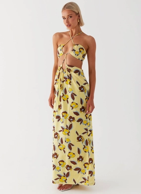 Nora Linen Maxi Dress - Primrose High Cut