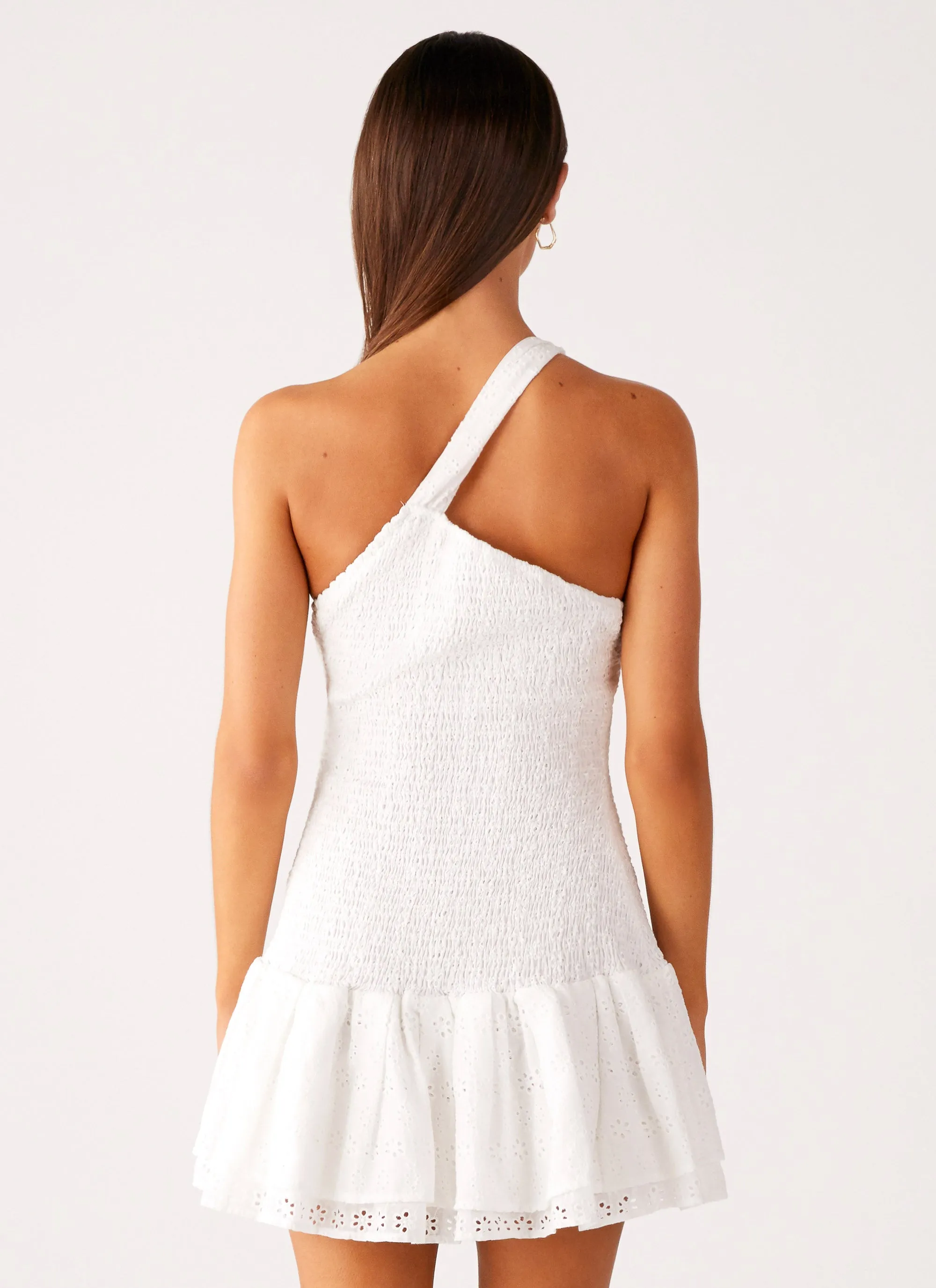 Minimalist-Trend Hestia Drop Waist Shirring Mini Dress - White