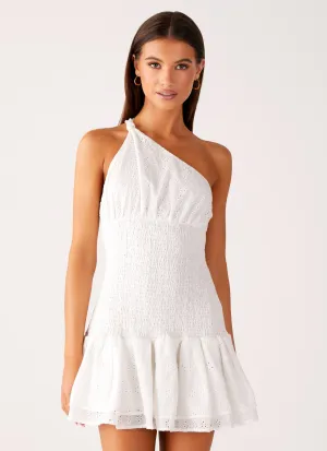Texture Soft Hestia Drop Waist Shirring Mini Dress - White