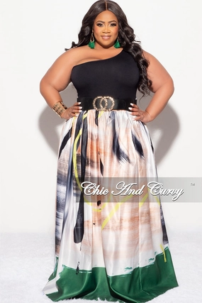 OrganicCotton Final Sale Plus Size Maxi Satin Skirt in Tan, Black, White, Neon and Green Print (Skirt Only)