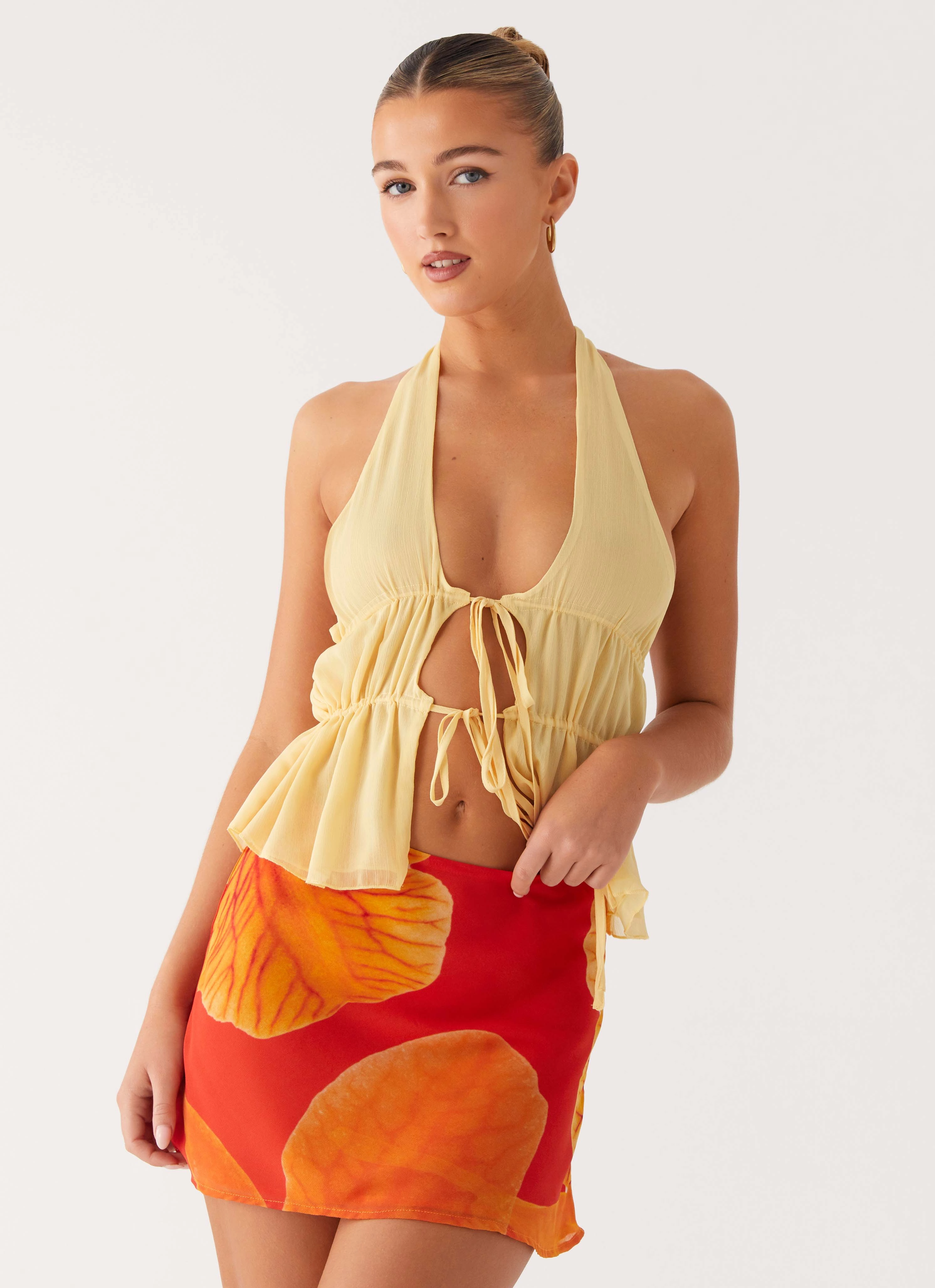 Back pockets Breezy Palms Mini Skirt - Serene Orange