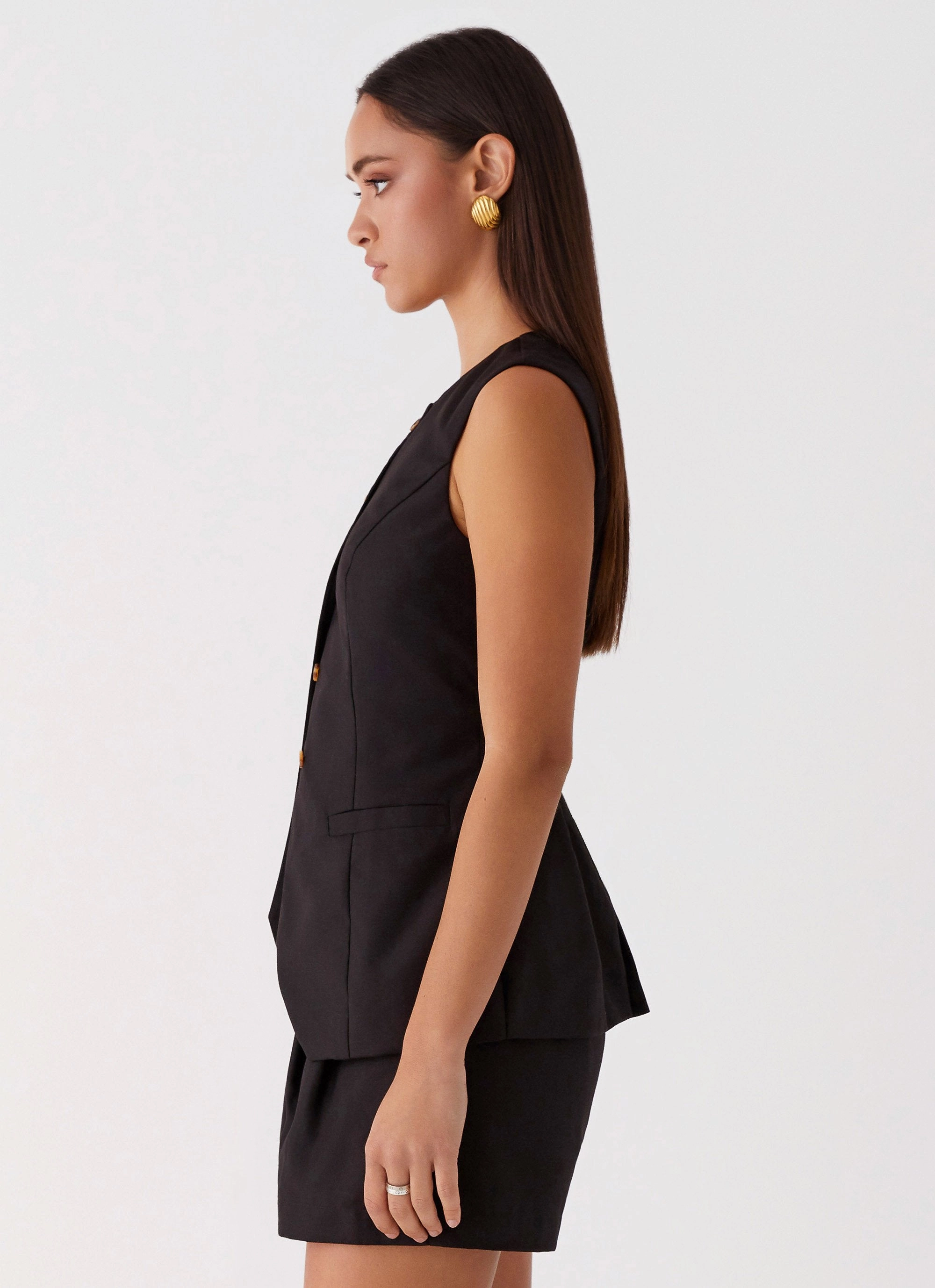Siena Style Tailored Vest - Black Sheer Overlay Material Flexible Waistband Adaptation