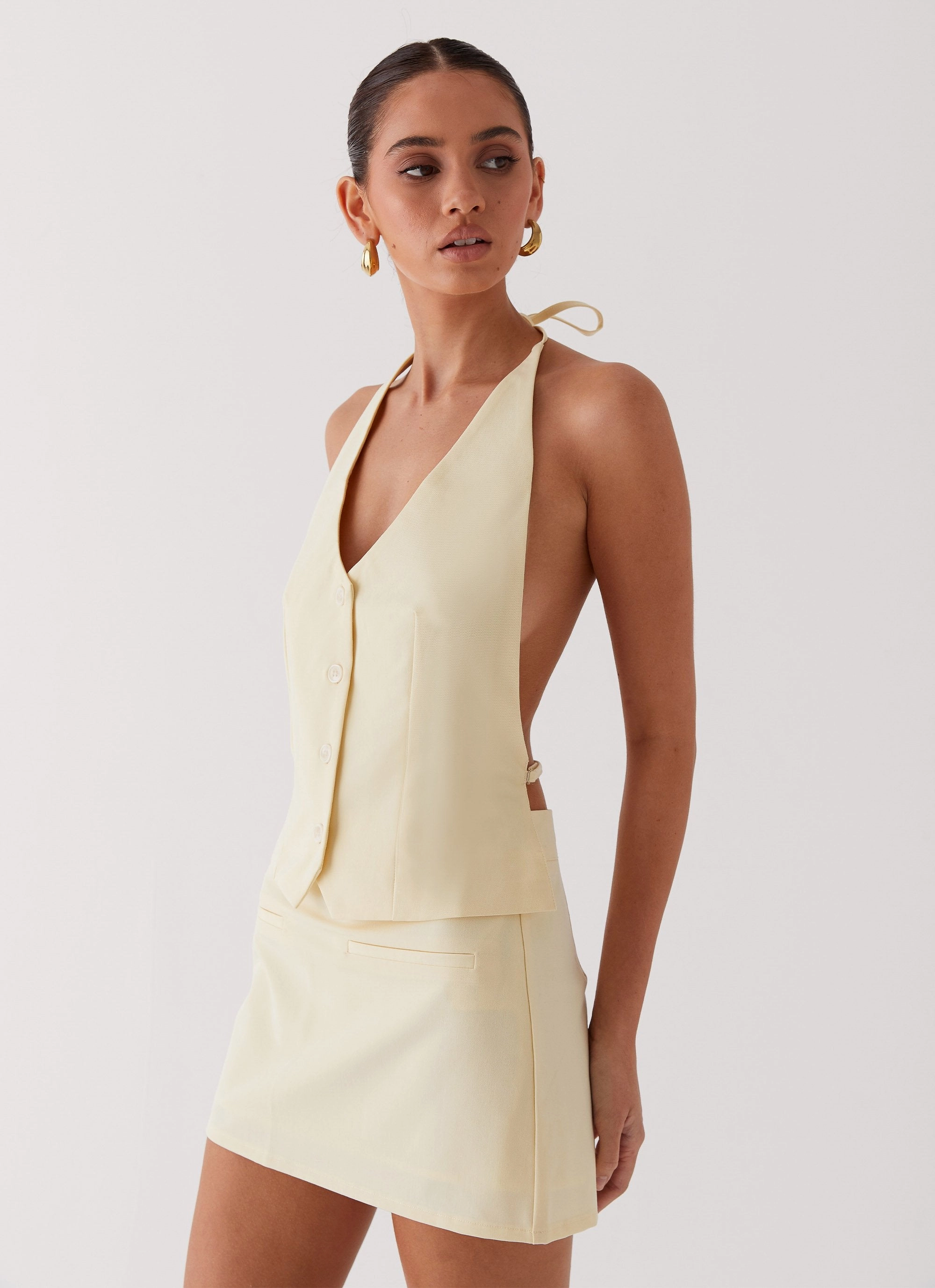 LightweightLayeredFabric Moisture Control Lining Sarah Halterneck Vest Top - Butter
