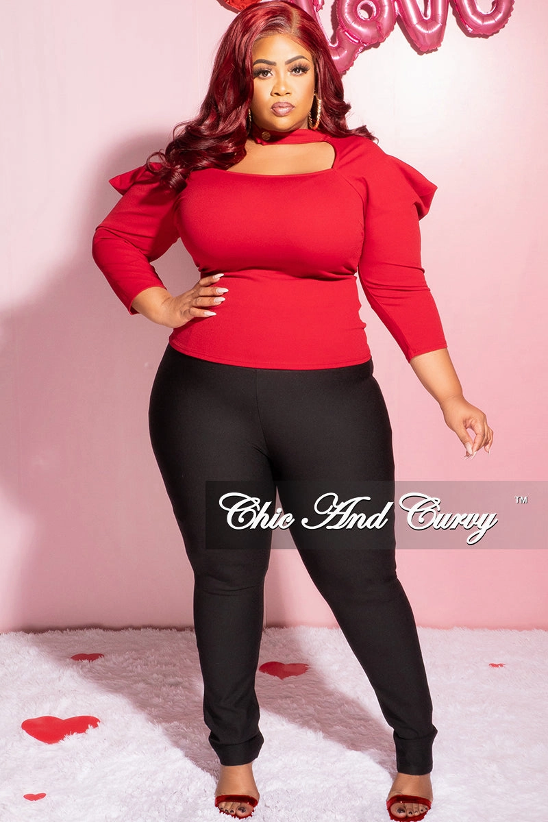 sporty wear Final Sale Plus Size Long Sleeve Cutout Top in Burgundy