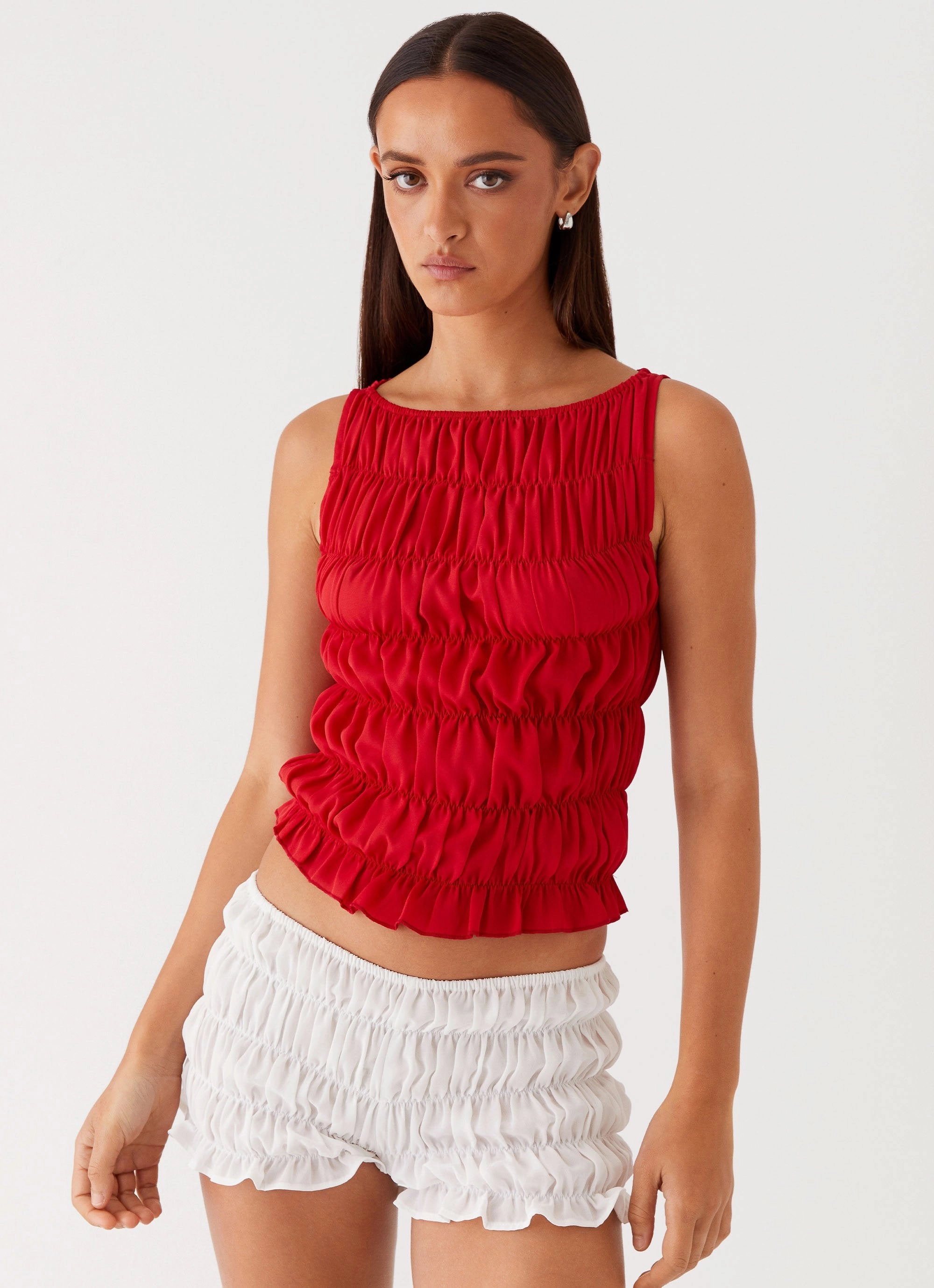 Messina Ruched Tank Top - Red FrictionResistant Edges