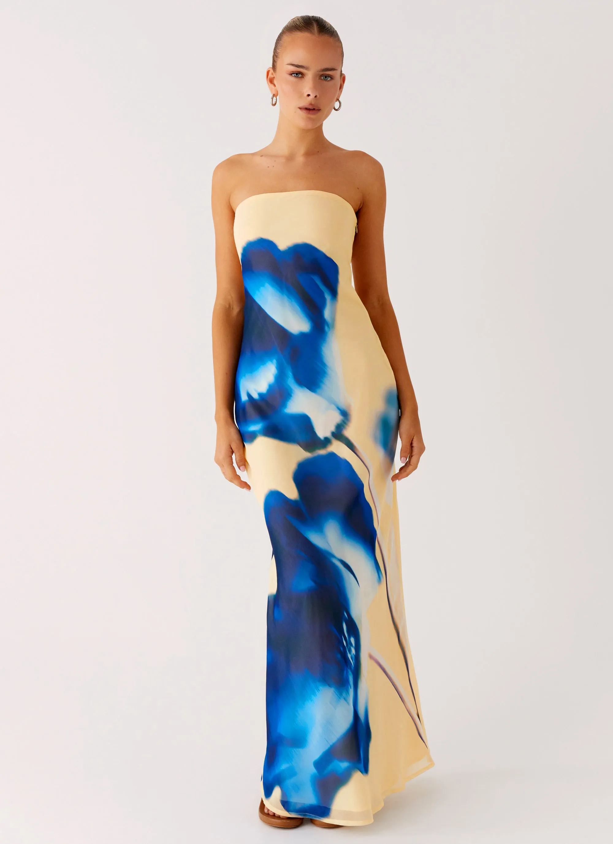 Silky Finish Soft color So You Say Strapless Maxi Dress - Heirloom Floral