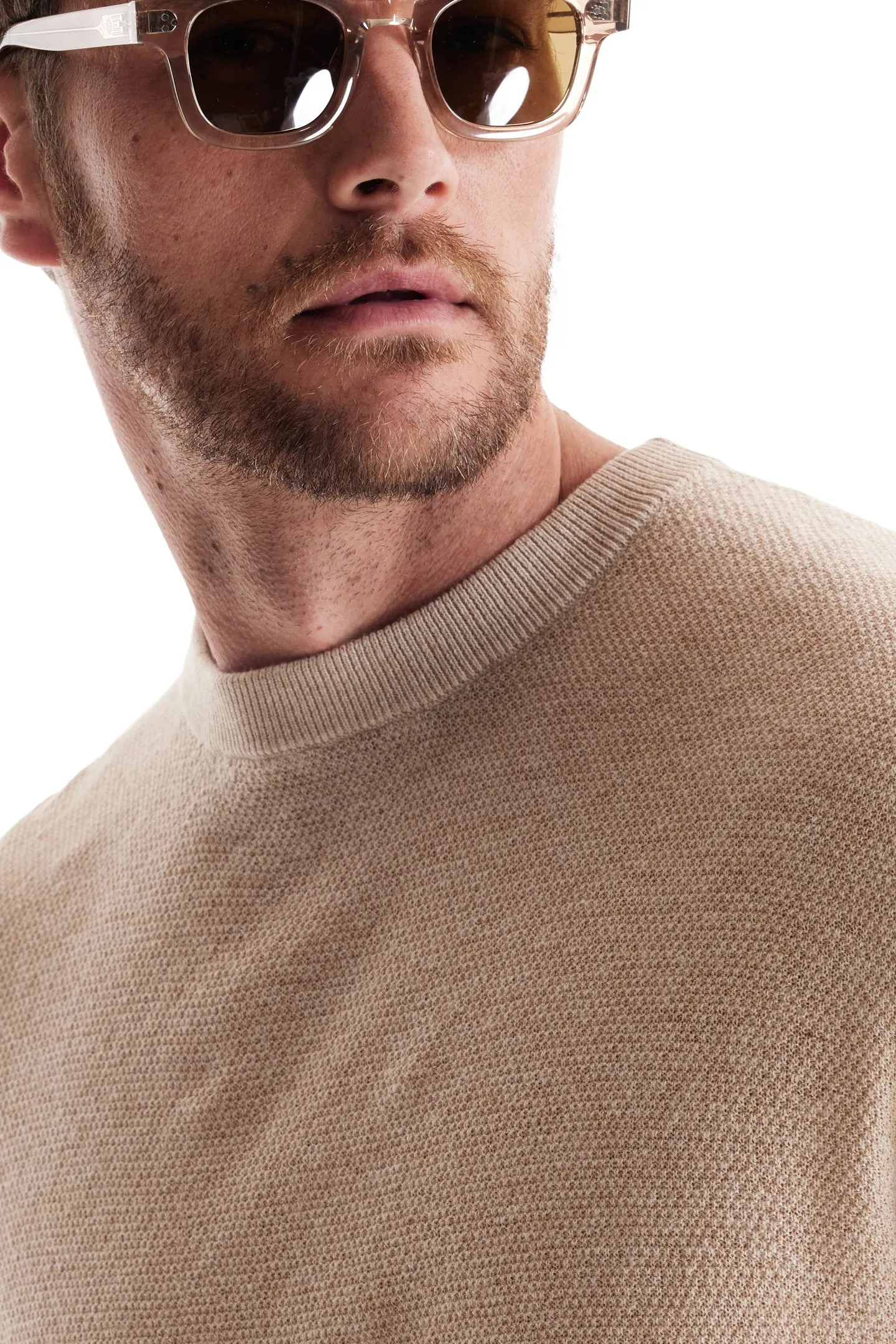 Soft Cloth Crewneck Sweater in Birdseye Jersey - Crema