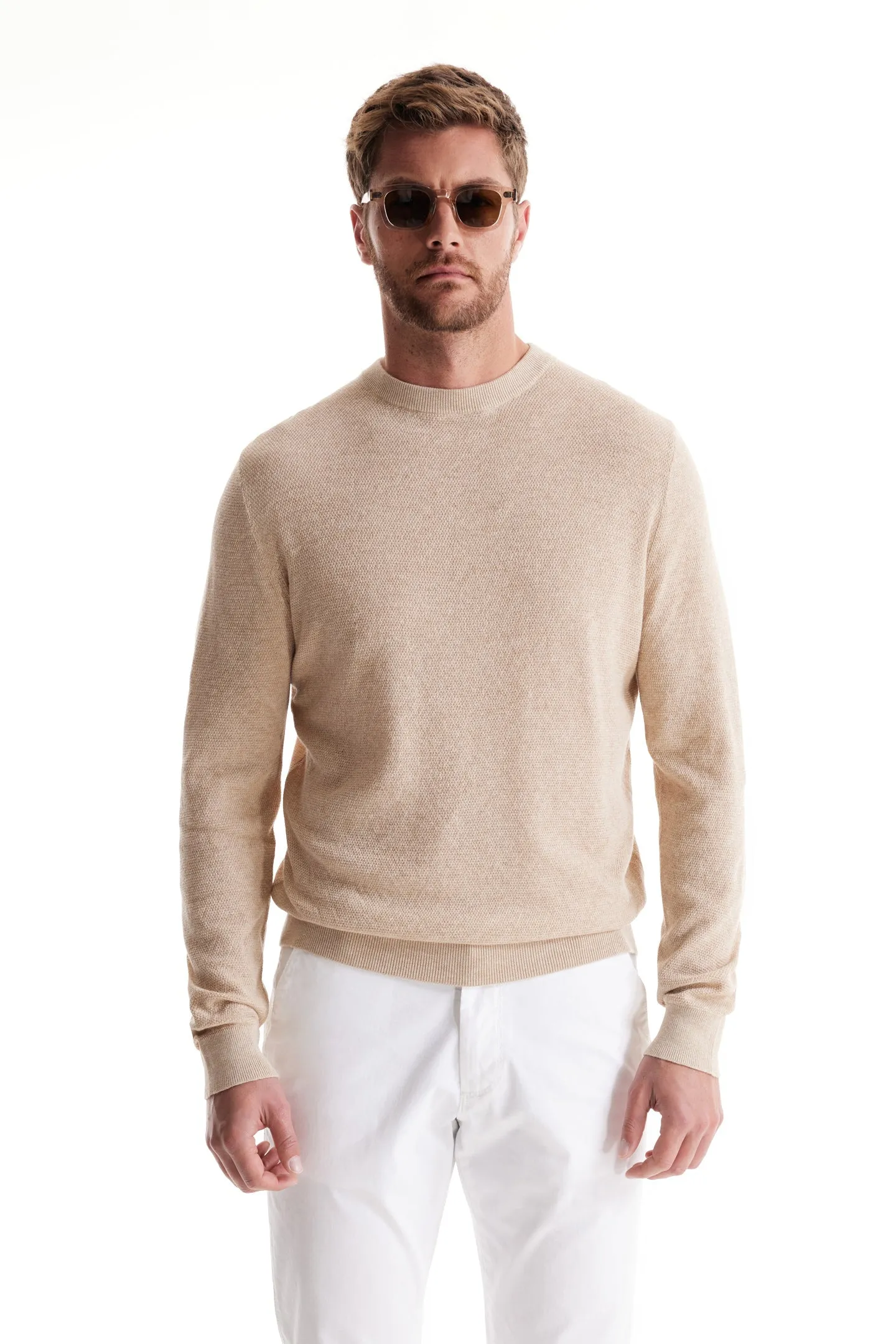 Soft Cloth Crewneck Sweater in Birdseye Jersey - Crema