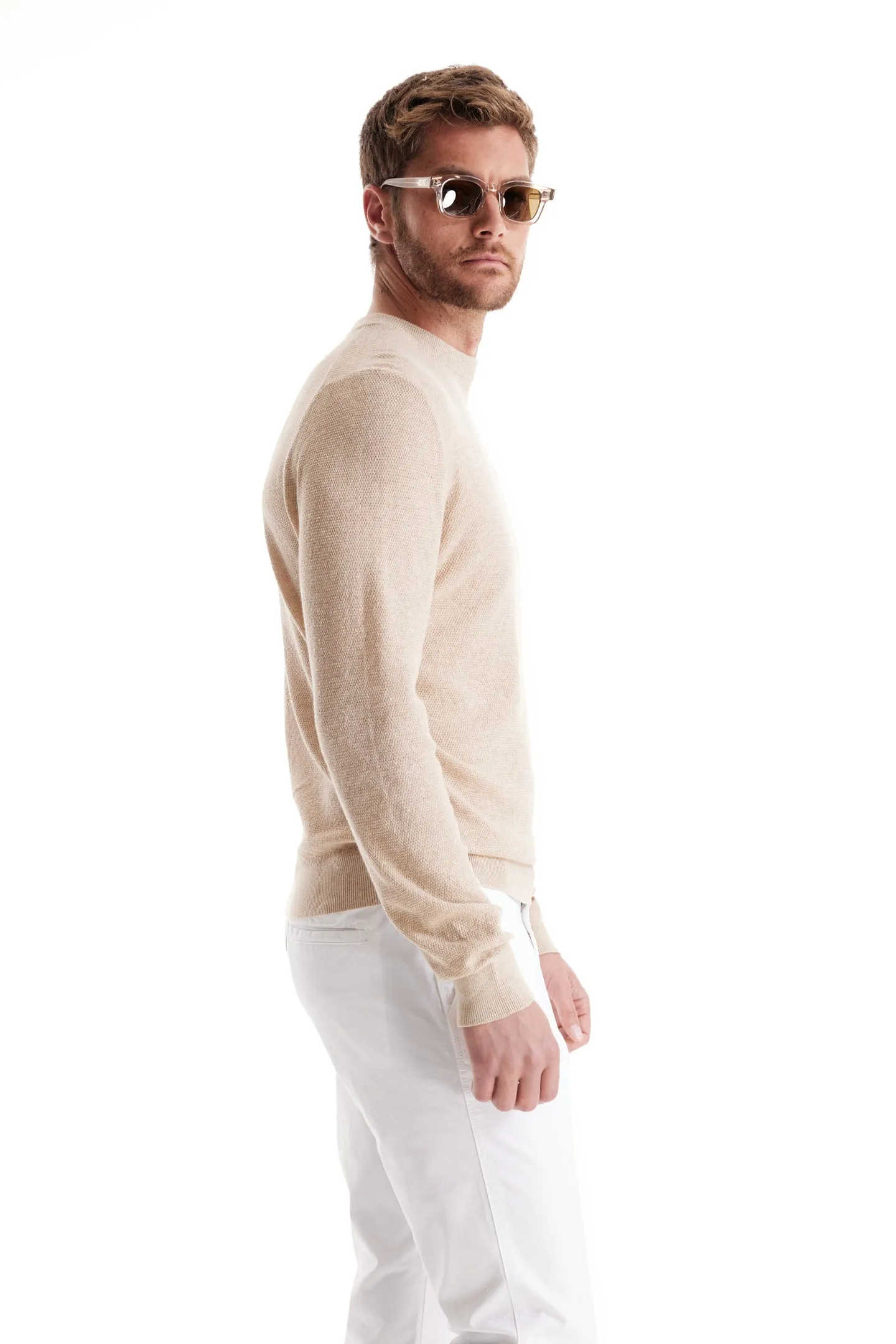 Soft Cloth Crewneck Sweater in Birdseye Jersey - Crema