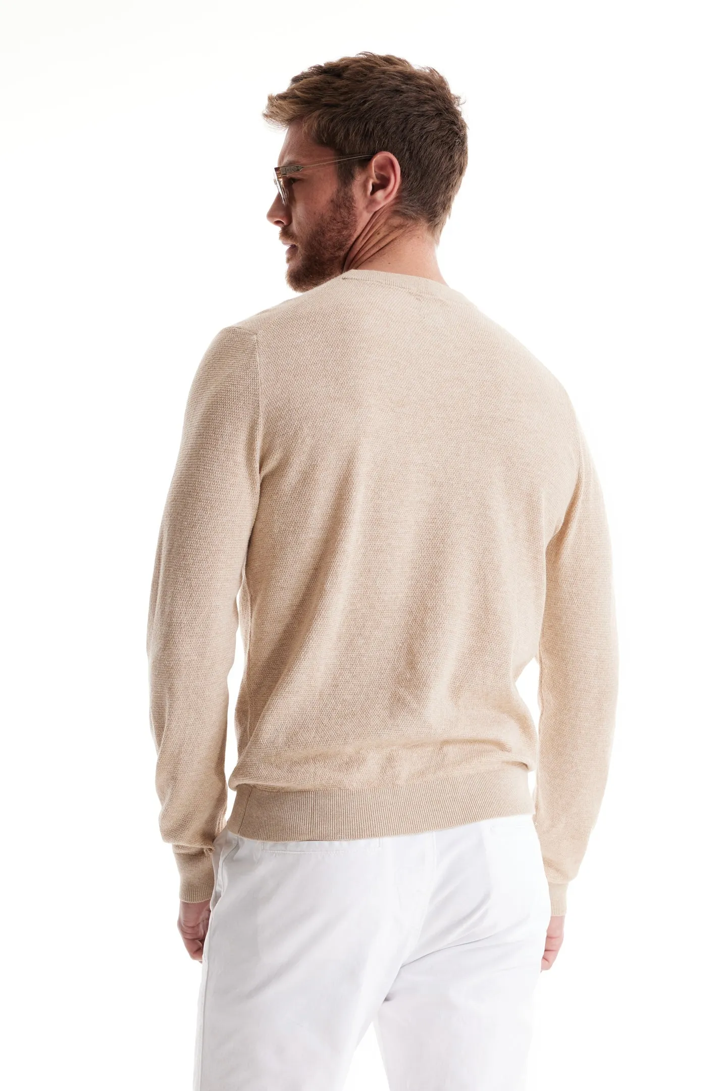 Soft Cloth Crewneck Sweater in Birdseye Jersey - Crema