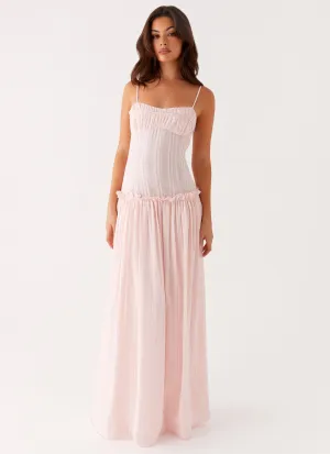 Soft color Printed-Lining Jacinda Drop Waist Maxi Dress - Pink