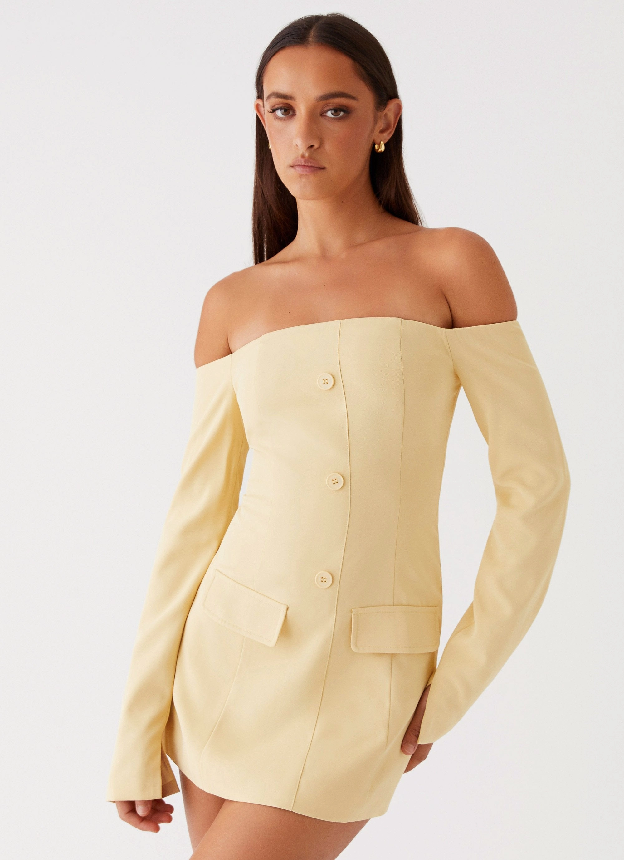 Convertible-Style Dominique Blazer Mini Dress - Yellow
