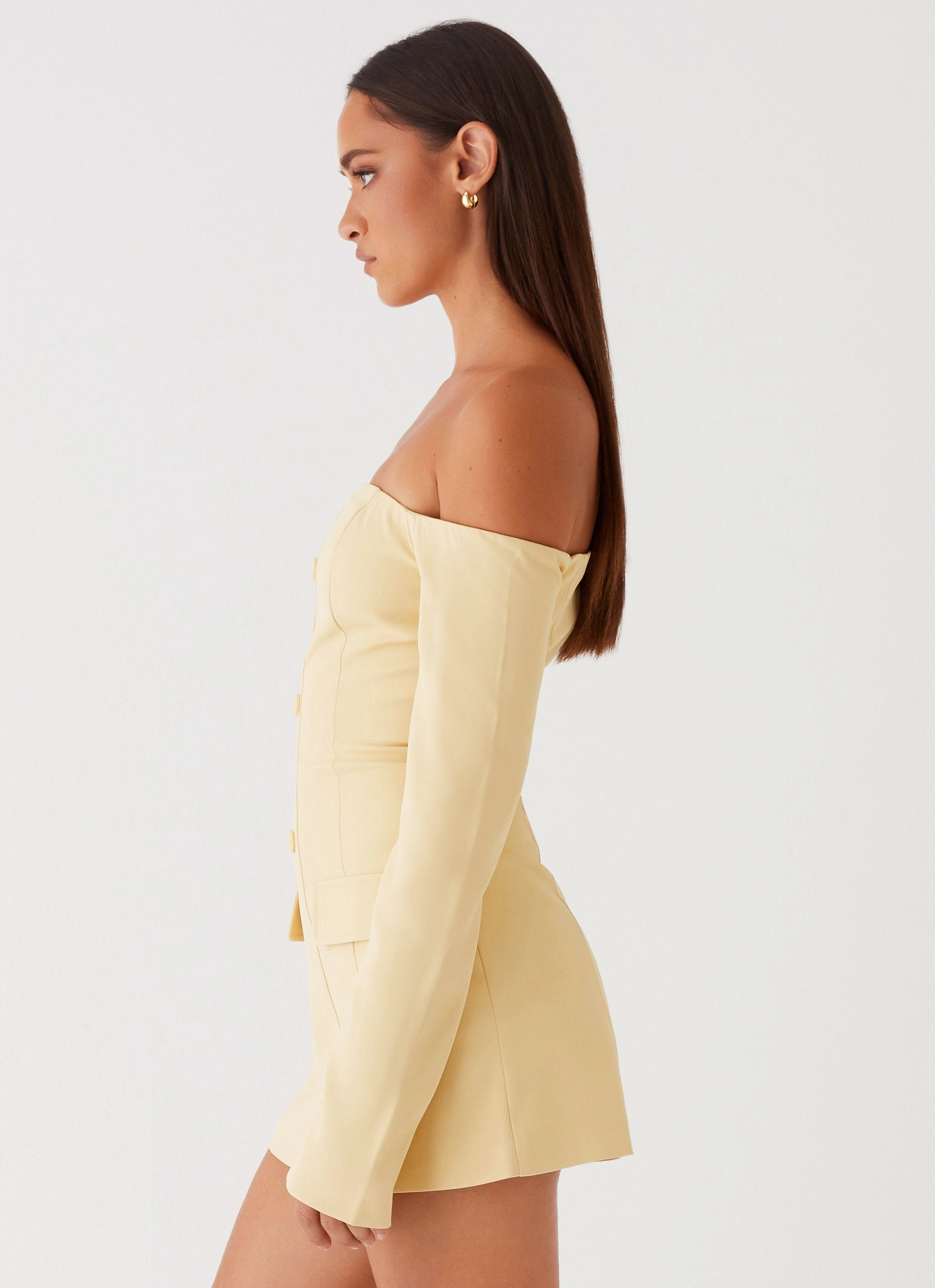 Beauty Zone Glossy Detail Dominique Blazer Mini Dress - Yellow