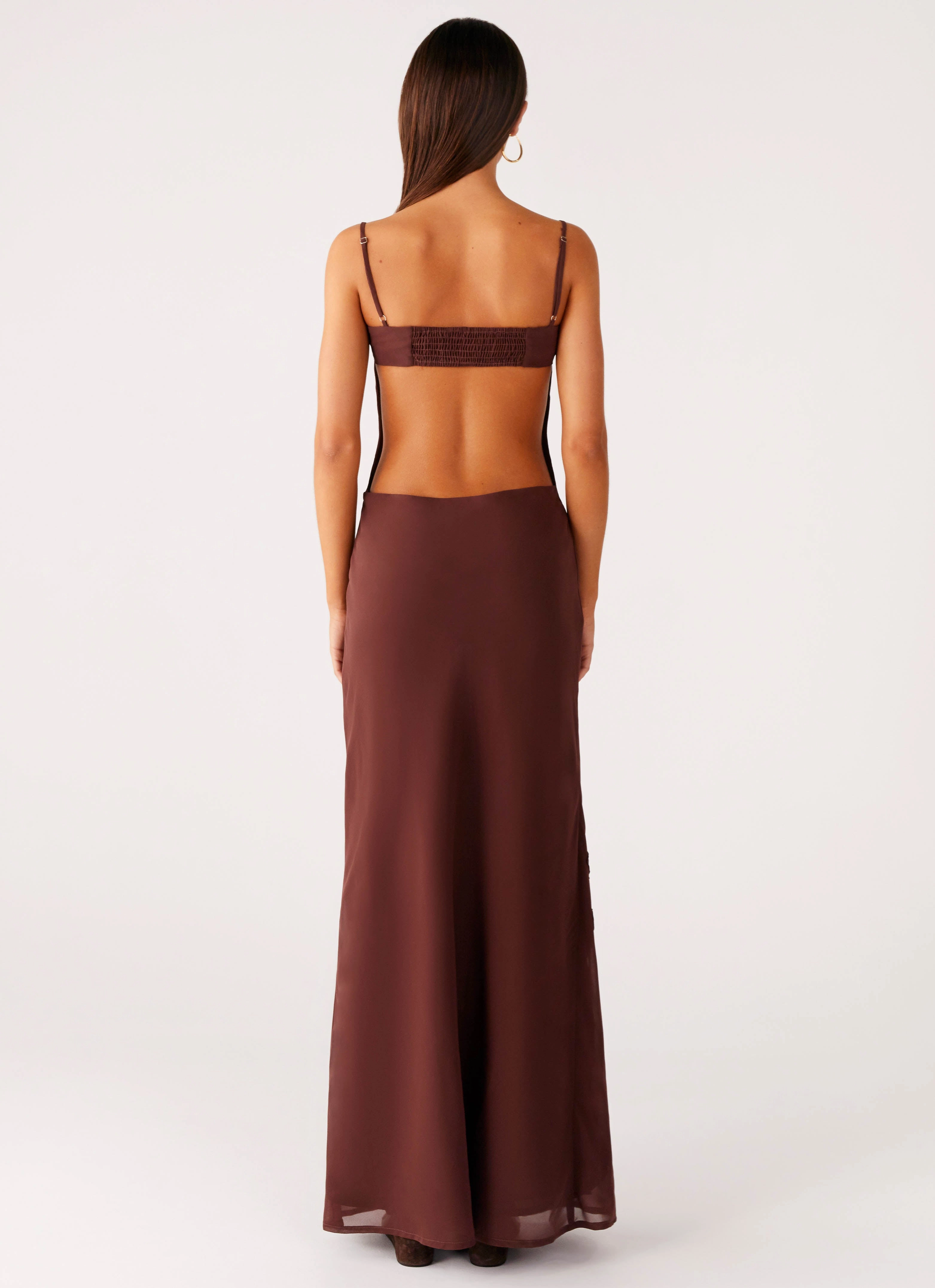 All-Day Fit Ribbed-Texture Bayla Beaded Flower Maxi Dress - Chocolate
