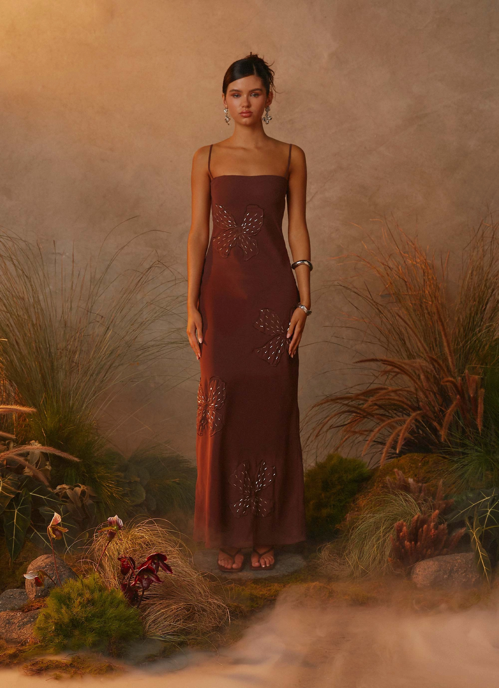 Bayla Beaded Flower Maxi Dress - Chocolate Light Touch