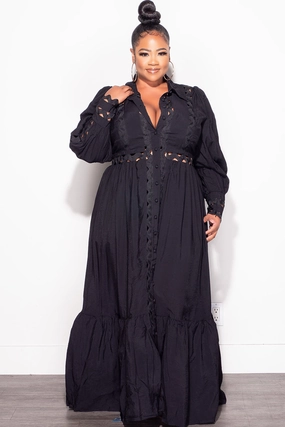 Classic Comfort Final Sale Plus Size Eyelet Maxi  Dress in Black