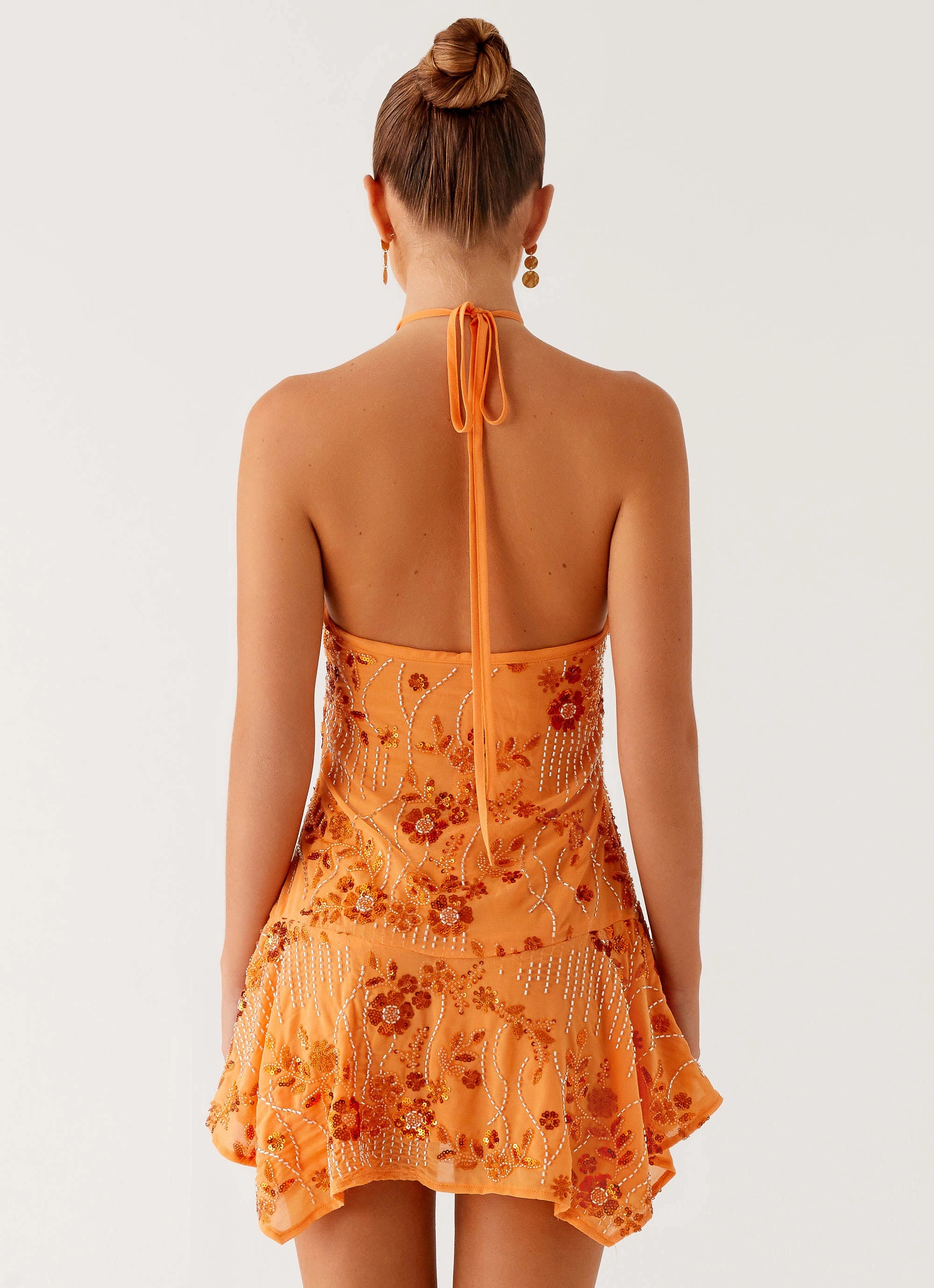 Ampolia Halter Mini Dress - Orange Quiet Mood