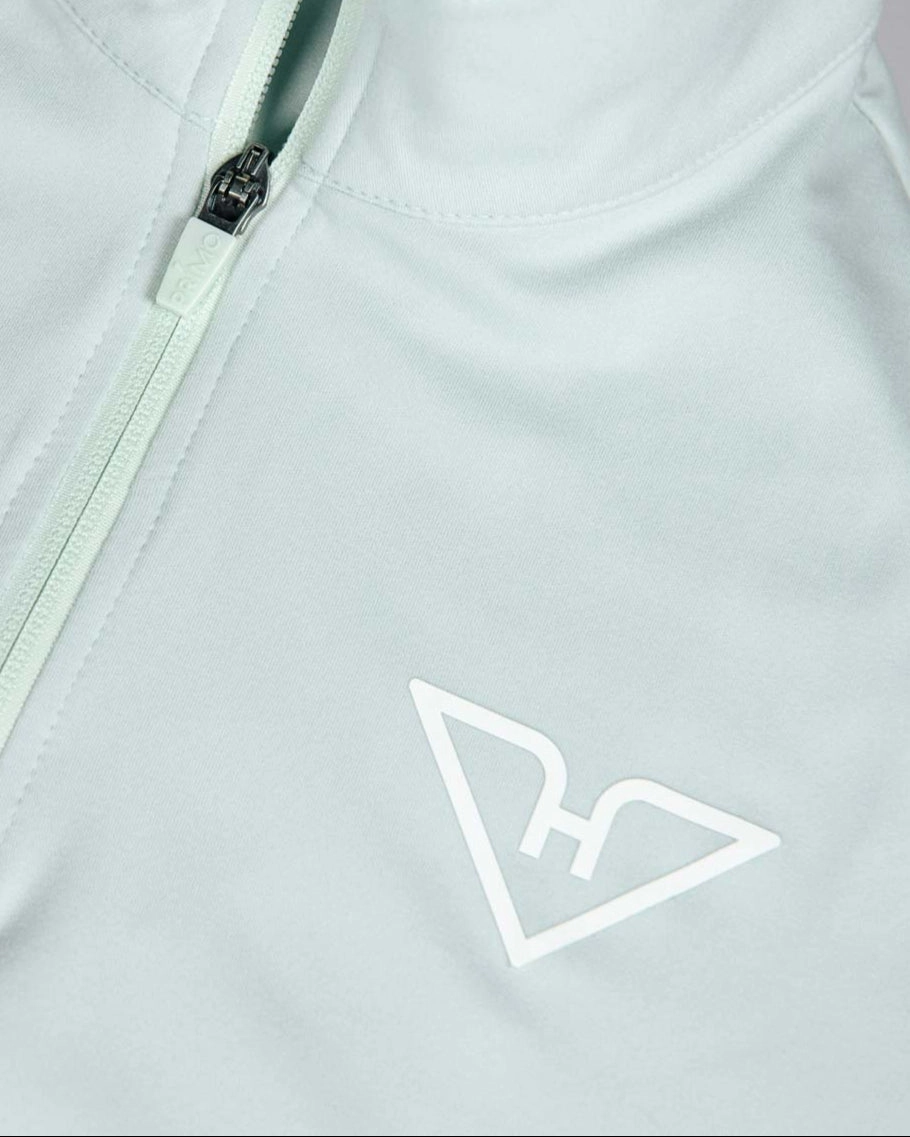 Soft Green HyFlyers Quarter Zip Quick Release Buttons Drop Shoulder Silhouette