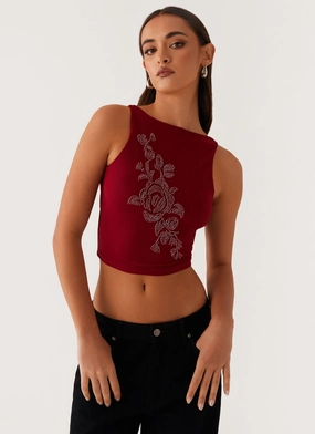 Brae Beaded Mesh Top - Deep Red Easy Fit LowProfile Zipper