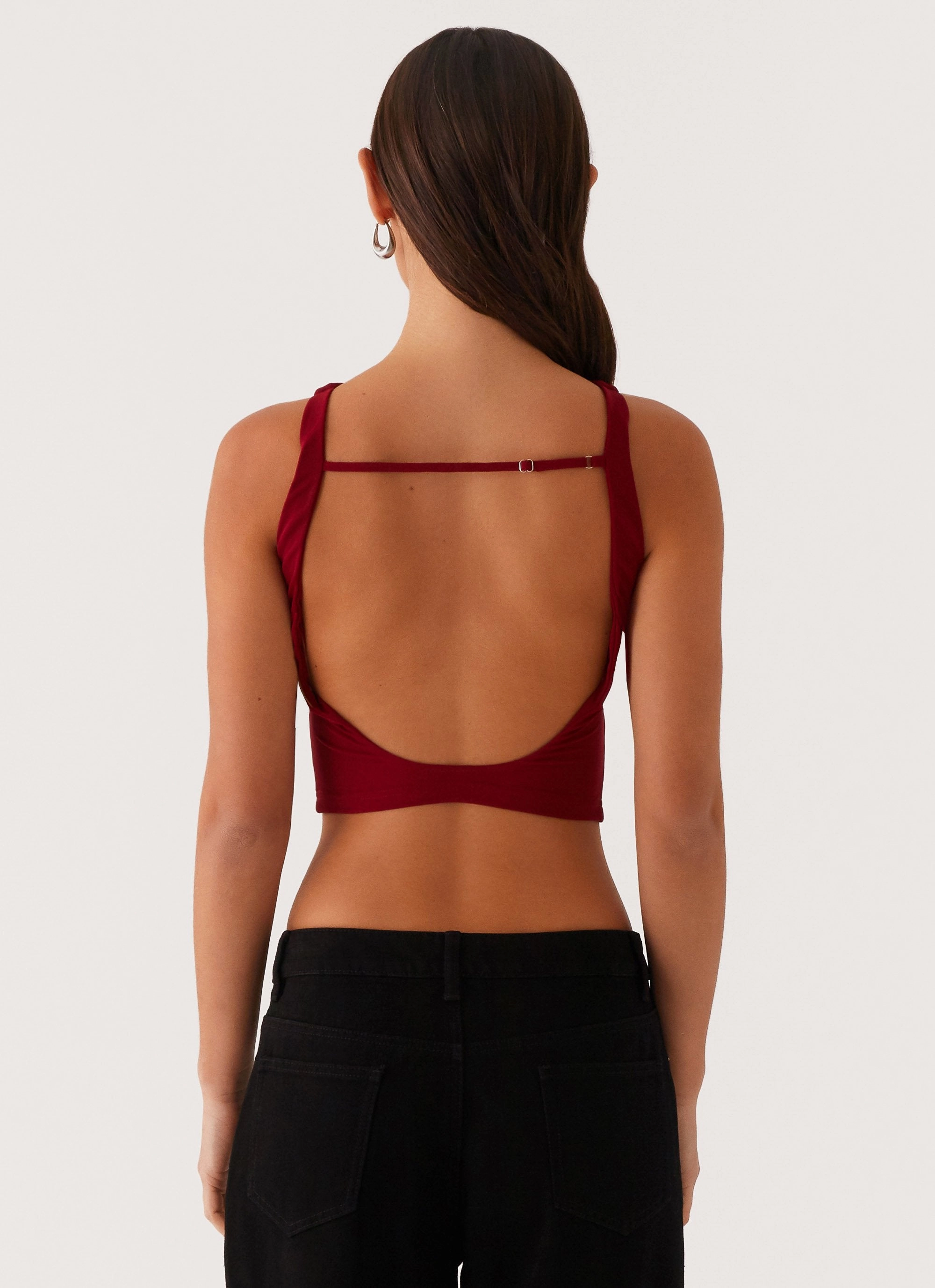 Denim Shirt Brae Beaded Mesh Top - Deep Red