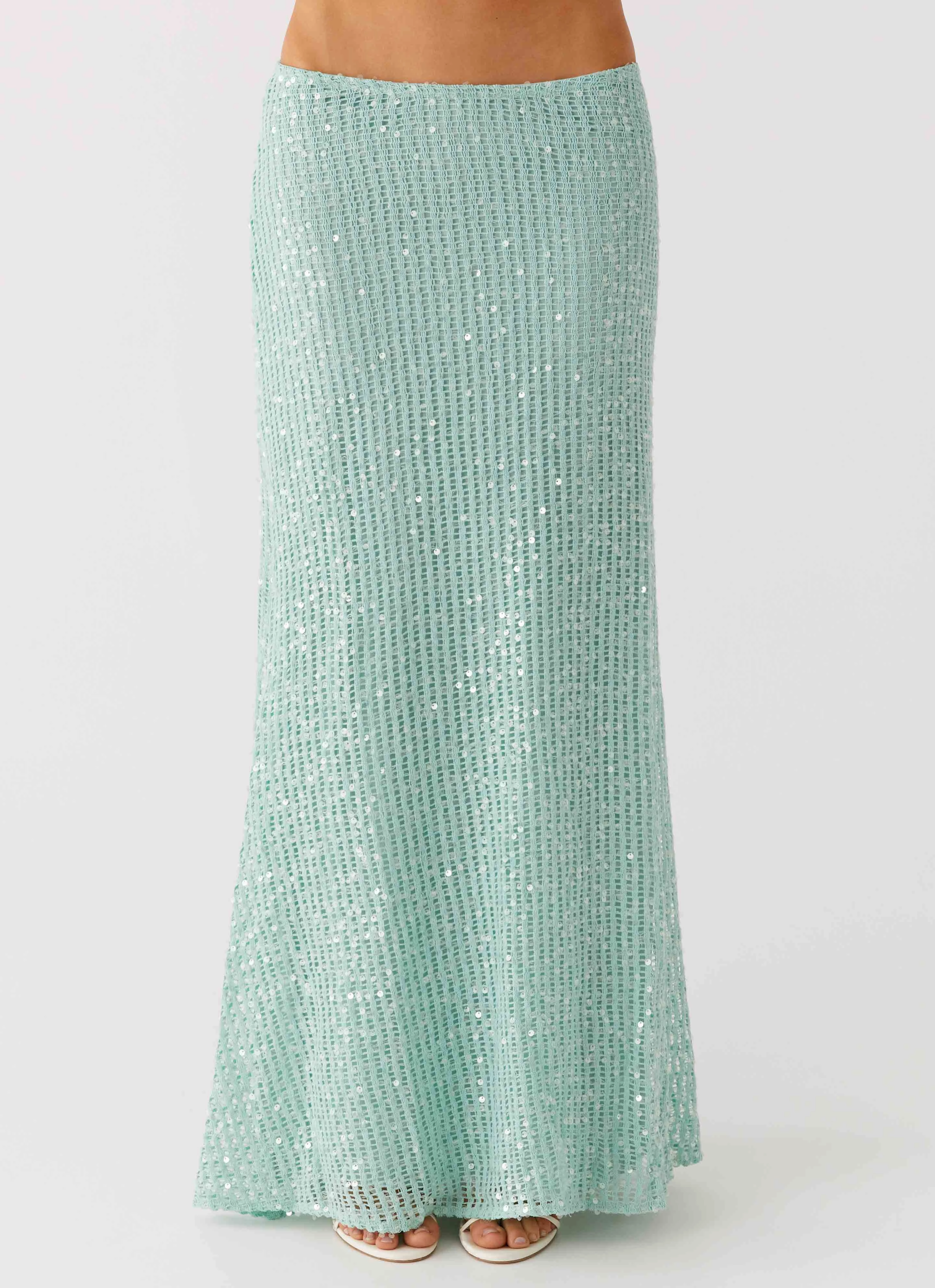 Amoura Sequin Low Rise Maxi Skirt - Mint Sage Quick Wear Fit