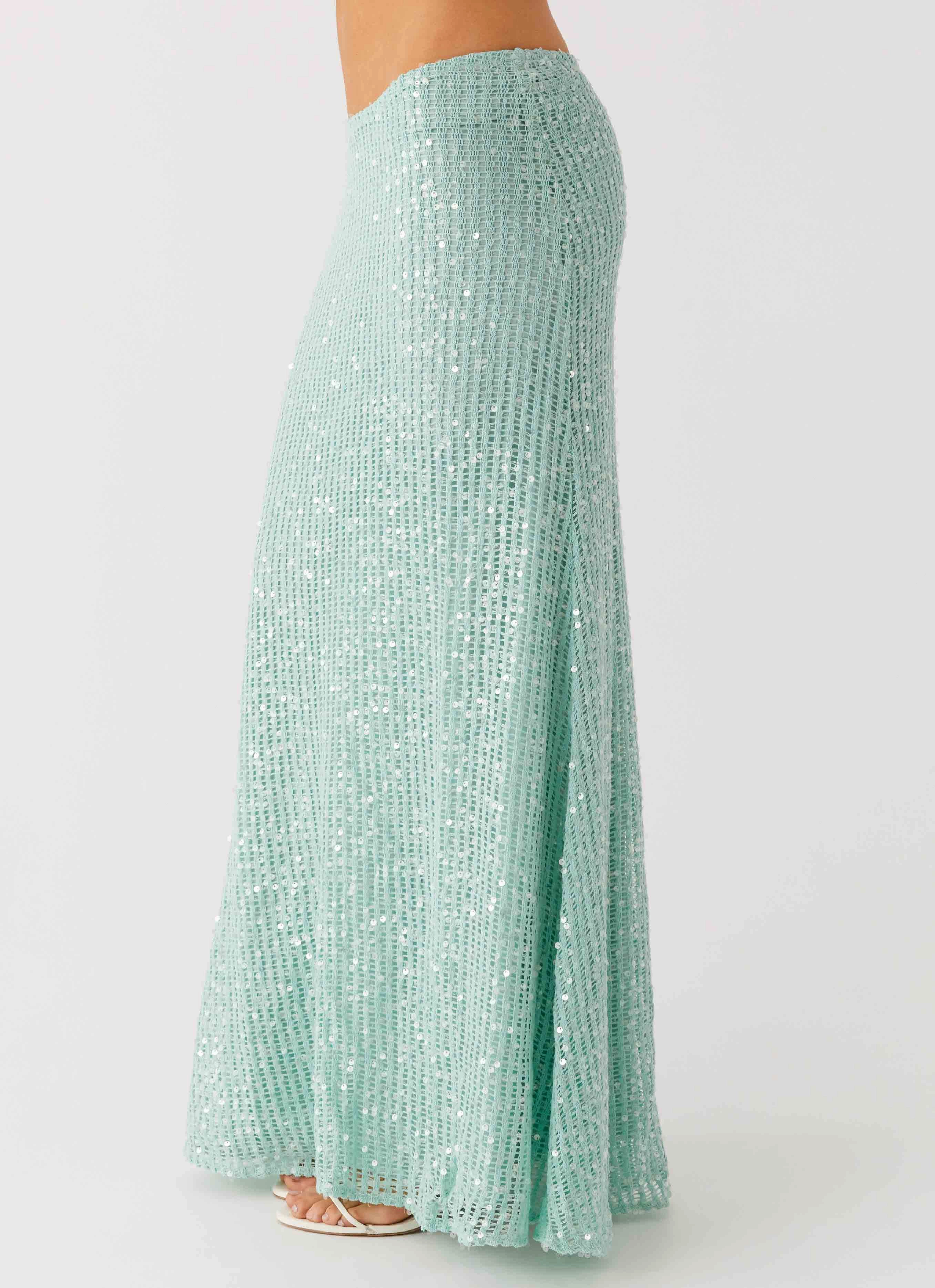 Light Fit Wear Amoura Sequin Low Rise Maxi Skirt - Mint Sage
