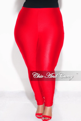 Final Sale Plus Size High Waisted Shiny Leggings in Red Functional Layers Fashion Fit