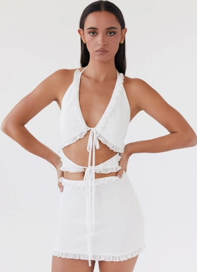 Relax Appeal Subtle Stitch Love Exchange Ruffle Mini Dress - White