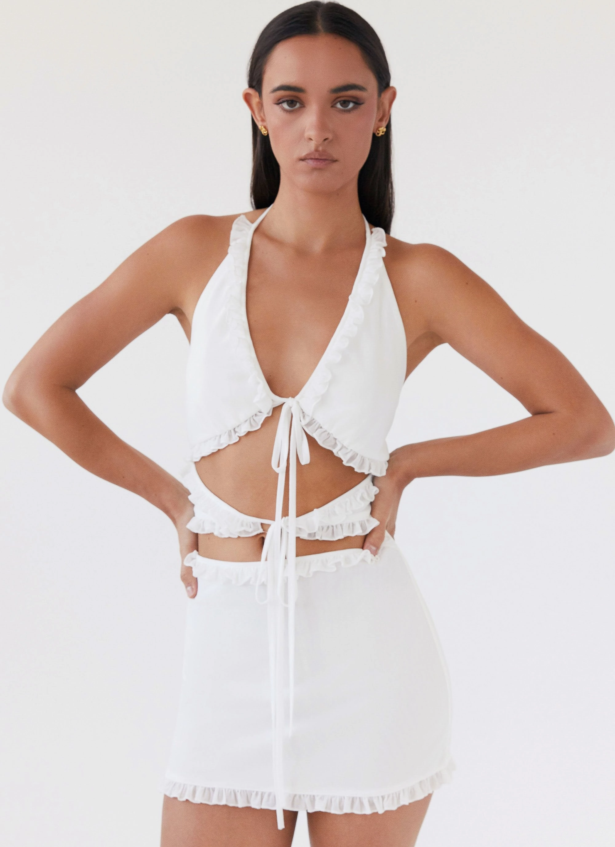 Relax Appeal Subtle Stitch Love Exchange Ruffle Mini Dress - White