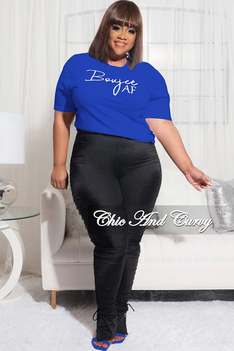 Active Appeal Final Sale Plus Size Short Sleeve V-Neck Boujee AF T-Shirt in Royal Blue