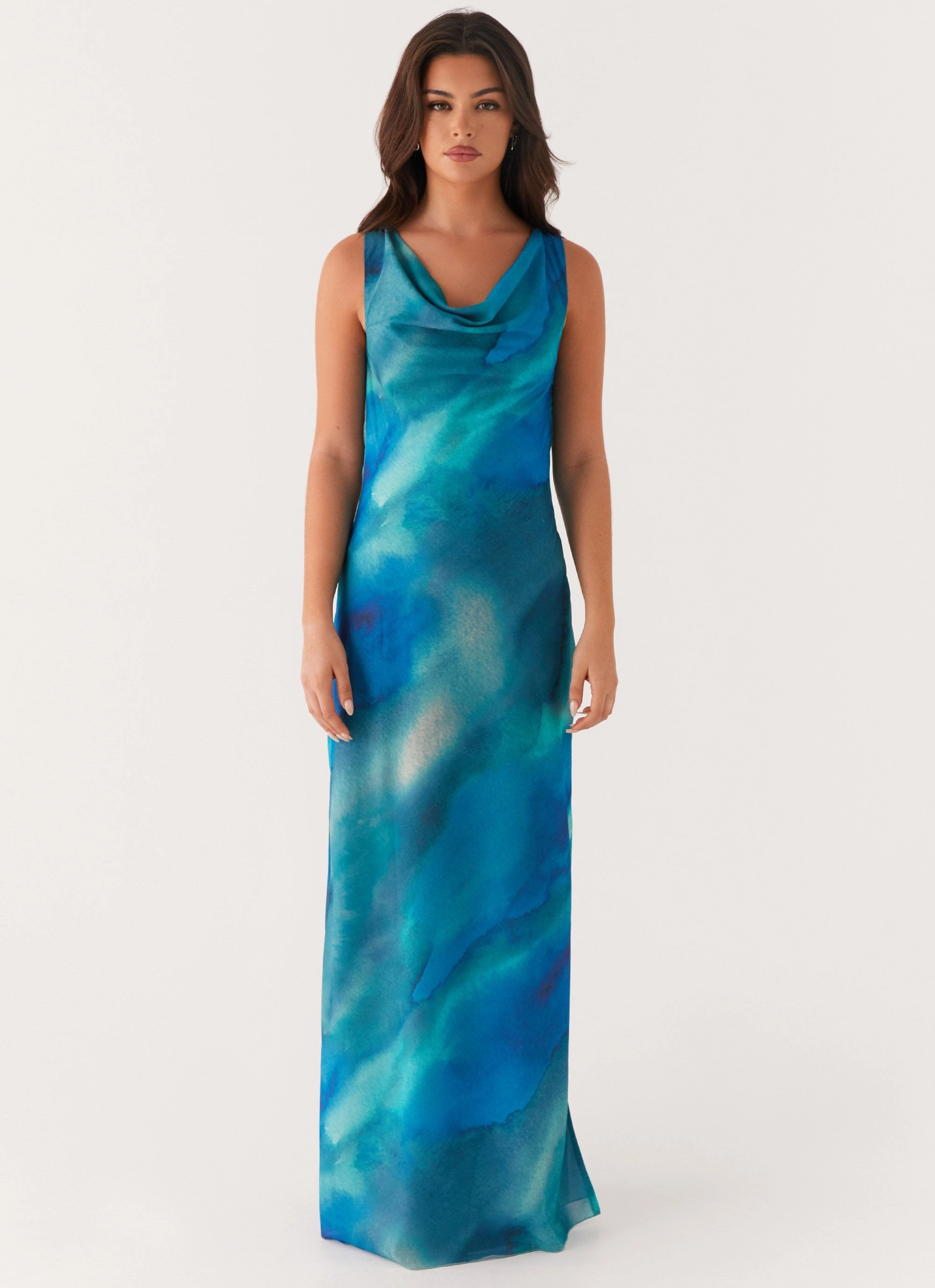 Carelle Maxi Dress - Blue Tie Dye Balanced Lines Minimal Mood