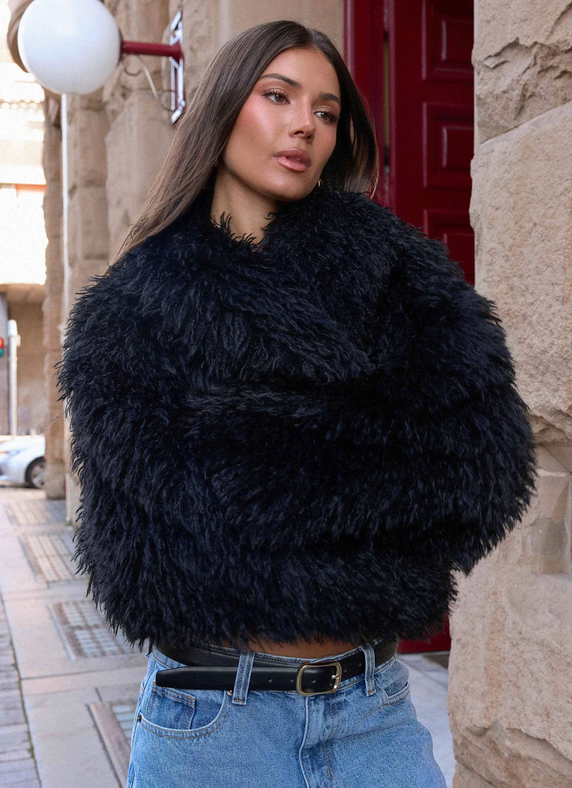 LightPadding Virginia Cropped Fur Jacket - Black